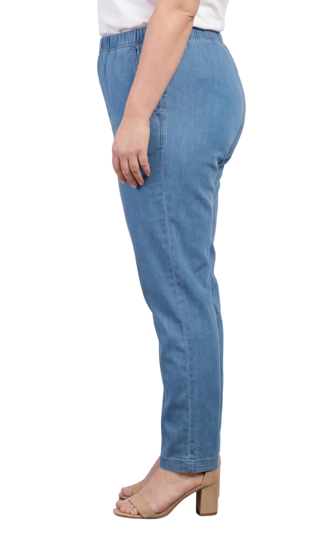Turtle Bay Apparel Women's Lightweight Pull-On Denim Jeans with Elastic Waist – Chambray Side View