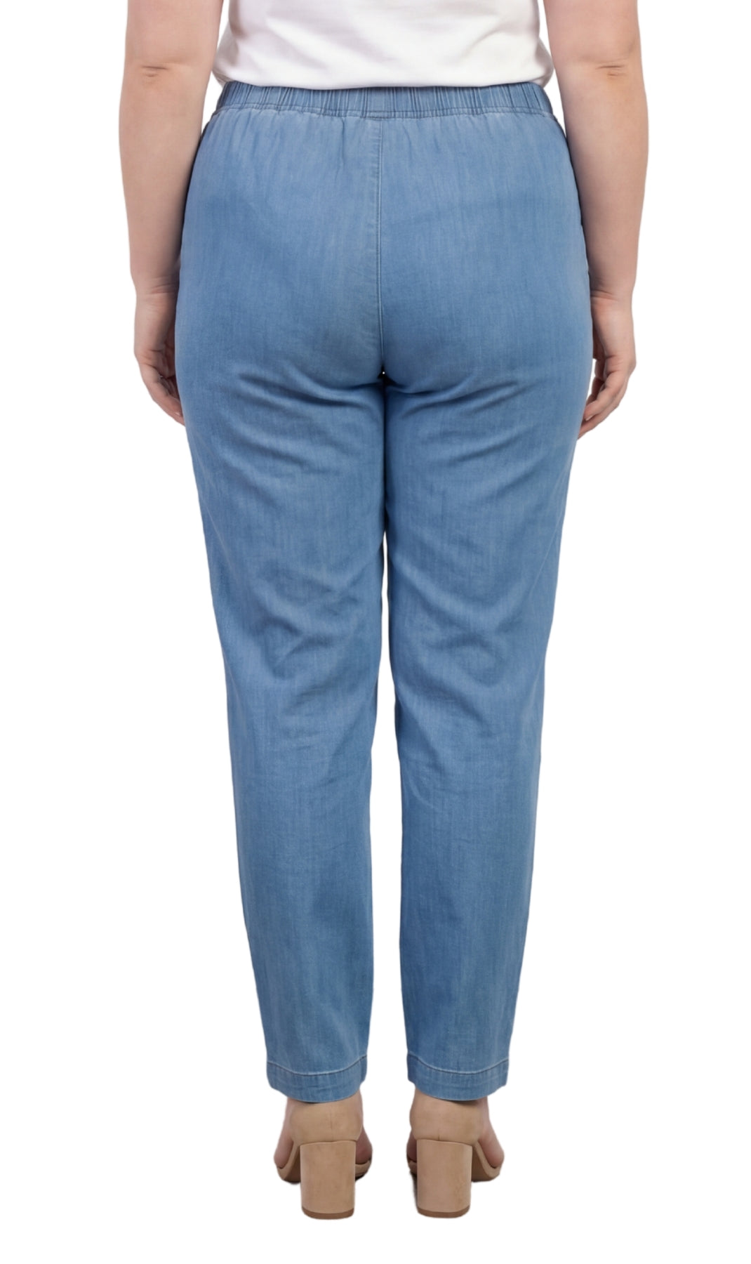 Turtle Bay Apparel Women's Lightweight Pull-On Denim Jeans with Elastic Waist – Chambray Back View