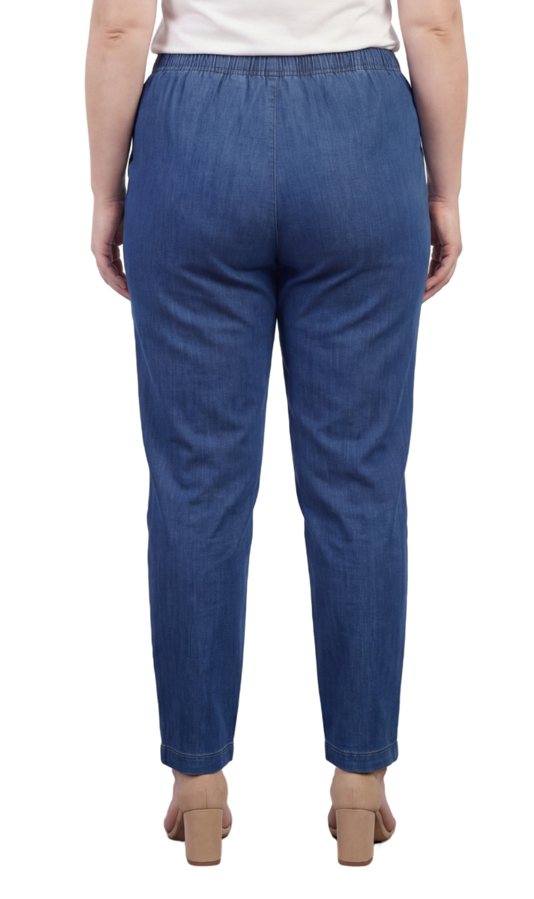 Turtle Bay Apparel Women's Lightweight Pull-On Denim Jeans with Elastic Waist – Med Blue Back View