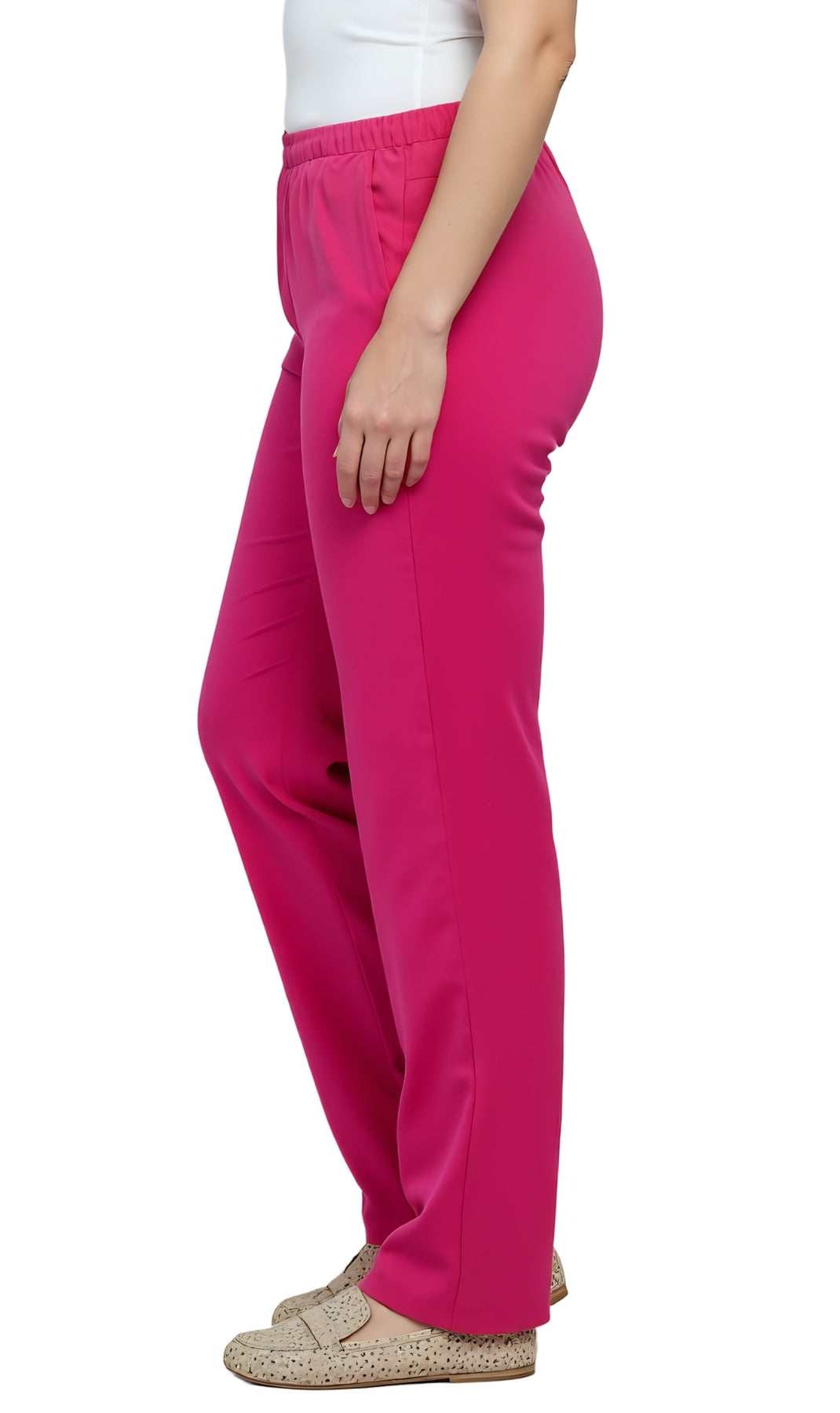 Turtle Bay New York Women's Knit Pull on Pants - Cotton Blend with Flat Front waistband fuchsia side