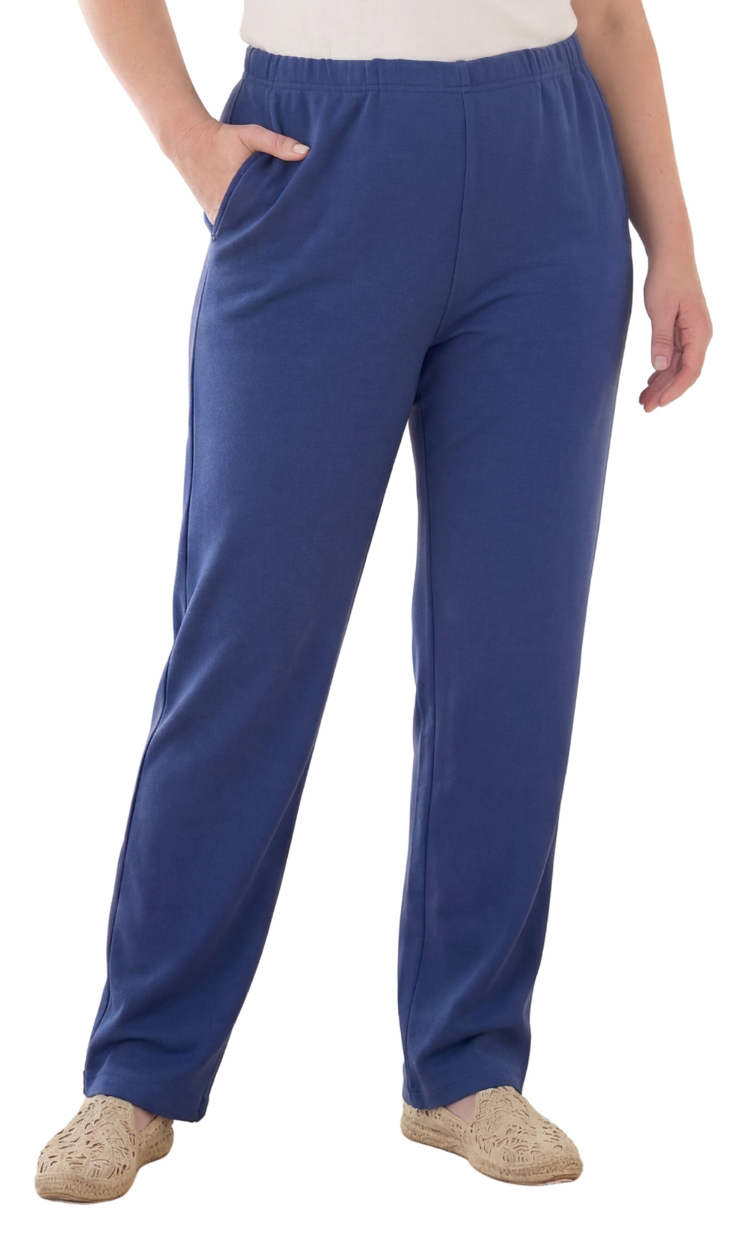 Turtle Bay New York Women's Knit Pull On Pants - Cotton Blend with Flat Front Waistband Navy Front