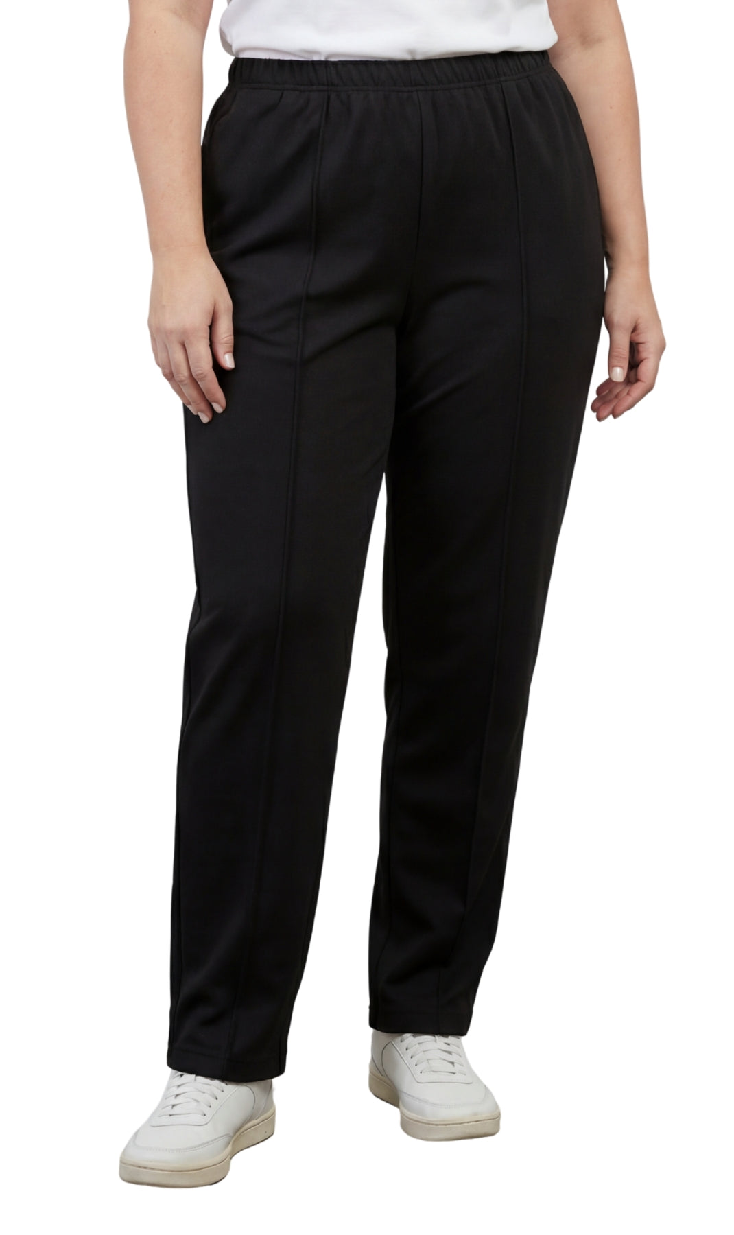 Womens Classic Poly Knit Pants - Pull On Slacks with Elastic Waist