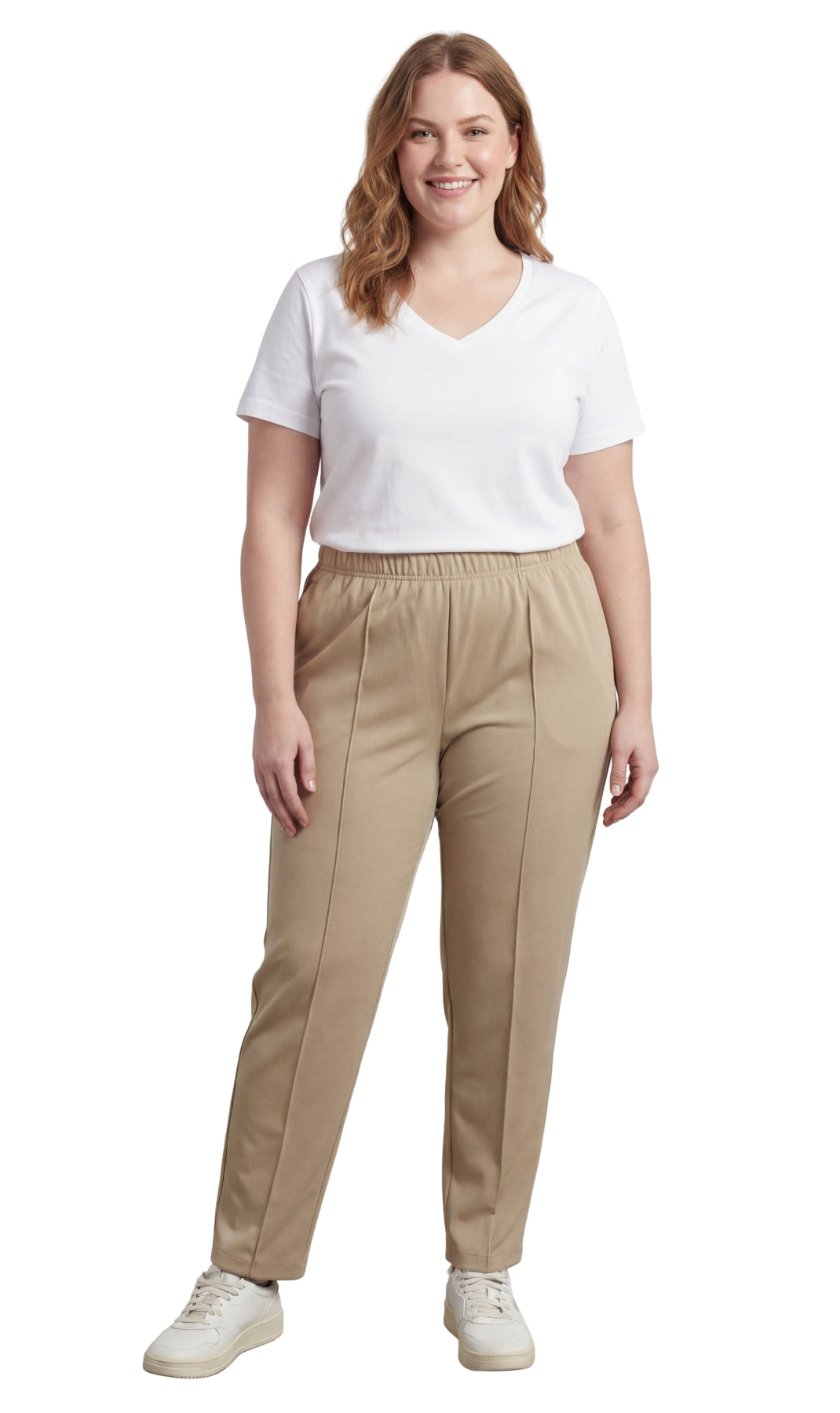 Womens Classic Poly Knit Pants - Pull On Slacks with Elastic Waist 14