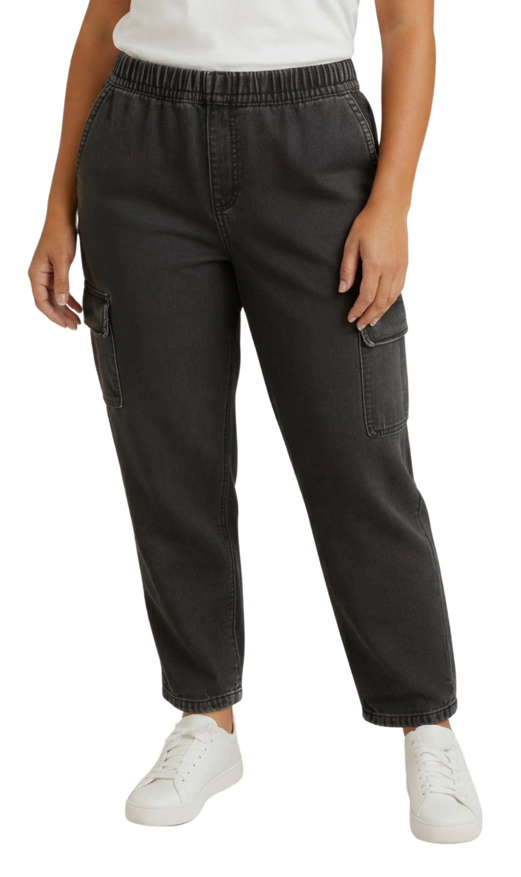 Women's Lightweight Elastic Stretch Waist Casual Denim Pull-on Cargo Pants