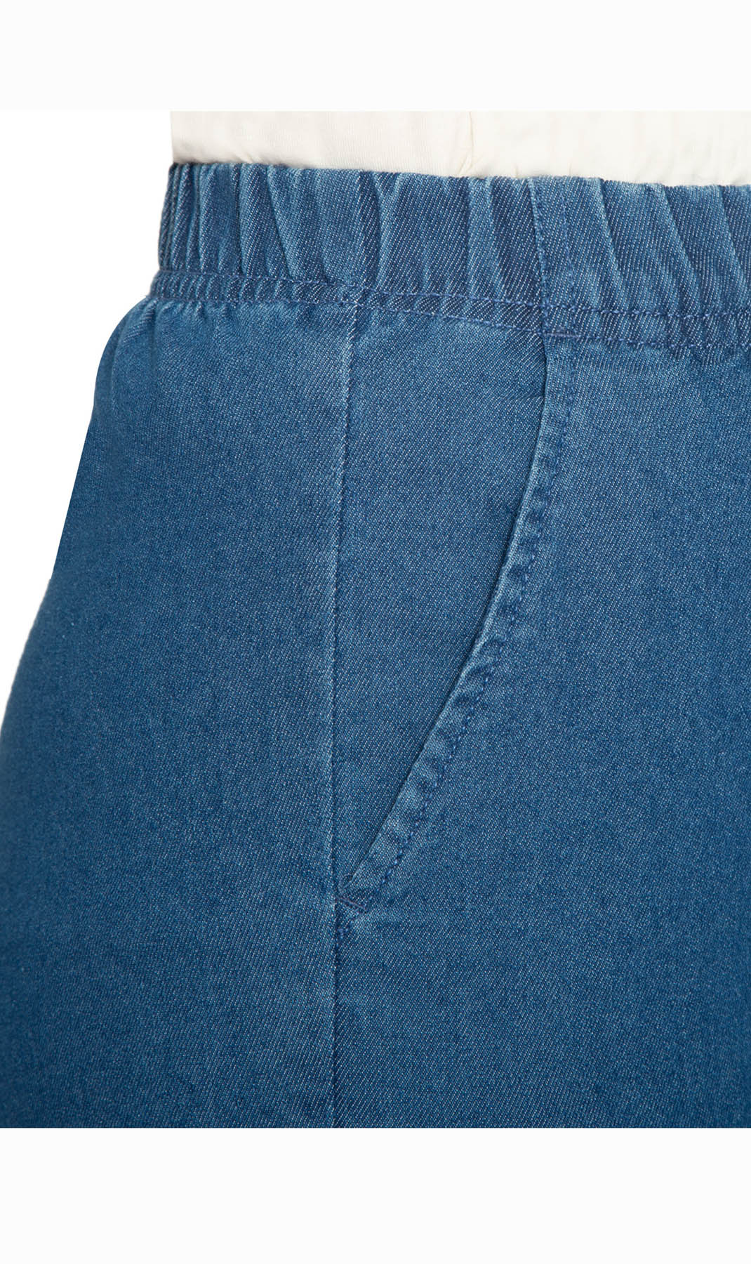 Women's Stretch Denim CaprisÔÇô Lightweight Stretch Fabric for Cool Comfort - Med Blue - Pocket - TURTLE BAY APPAREL