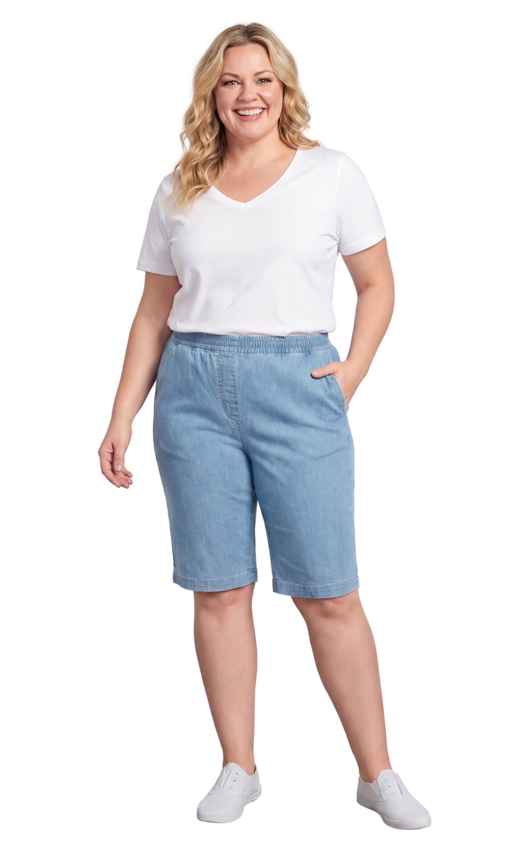 Women's Easy Pull on Bermuda Shorts in Denim and Twill 11