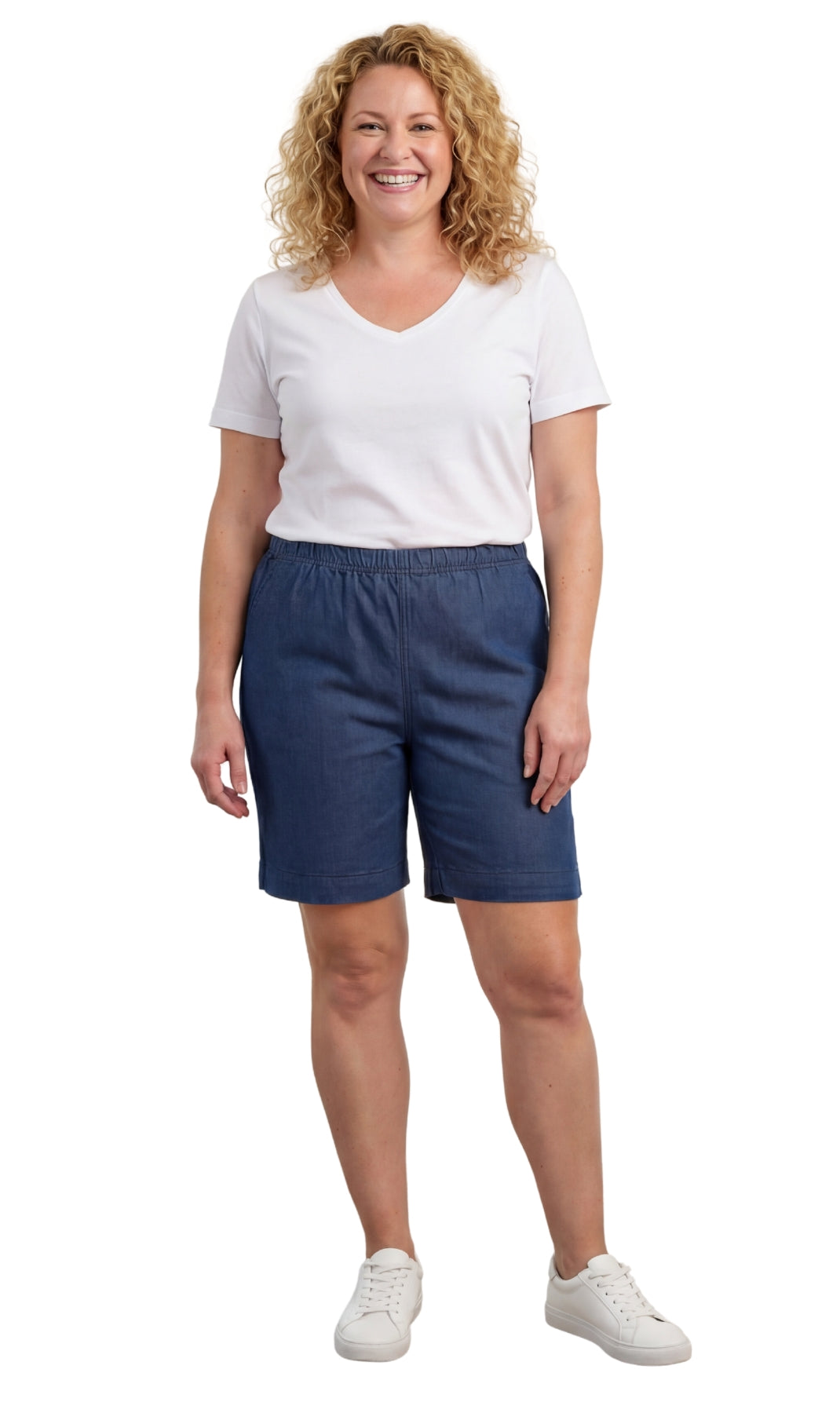 Women's Pull On Denim & Twill Shorts with stretch waist - No zipper or buttons 6