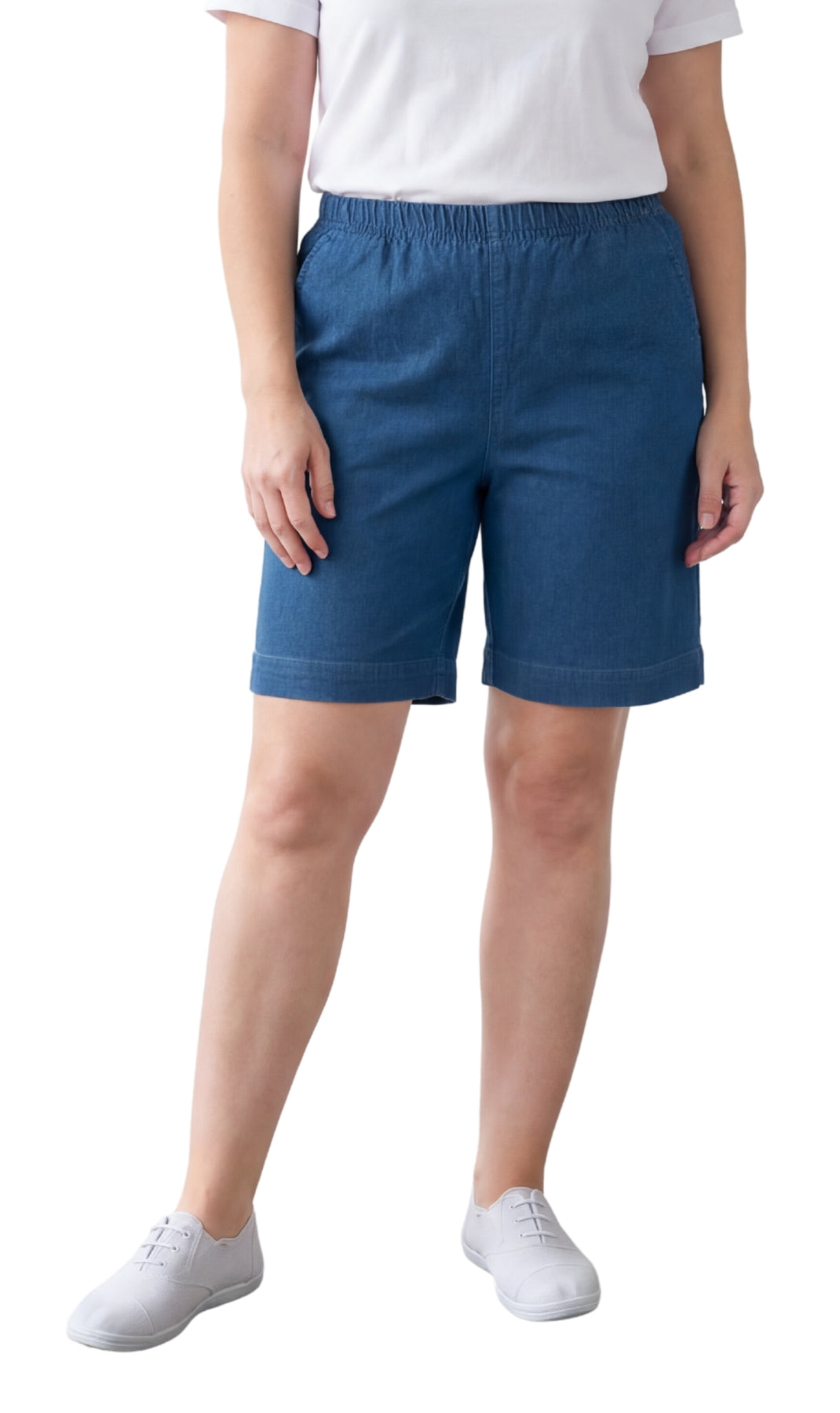 Women's Pull On Denim & Twill Shorts with stretch waist - No zipper or buttons 12
