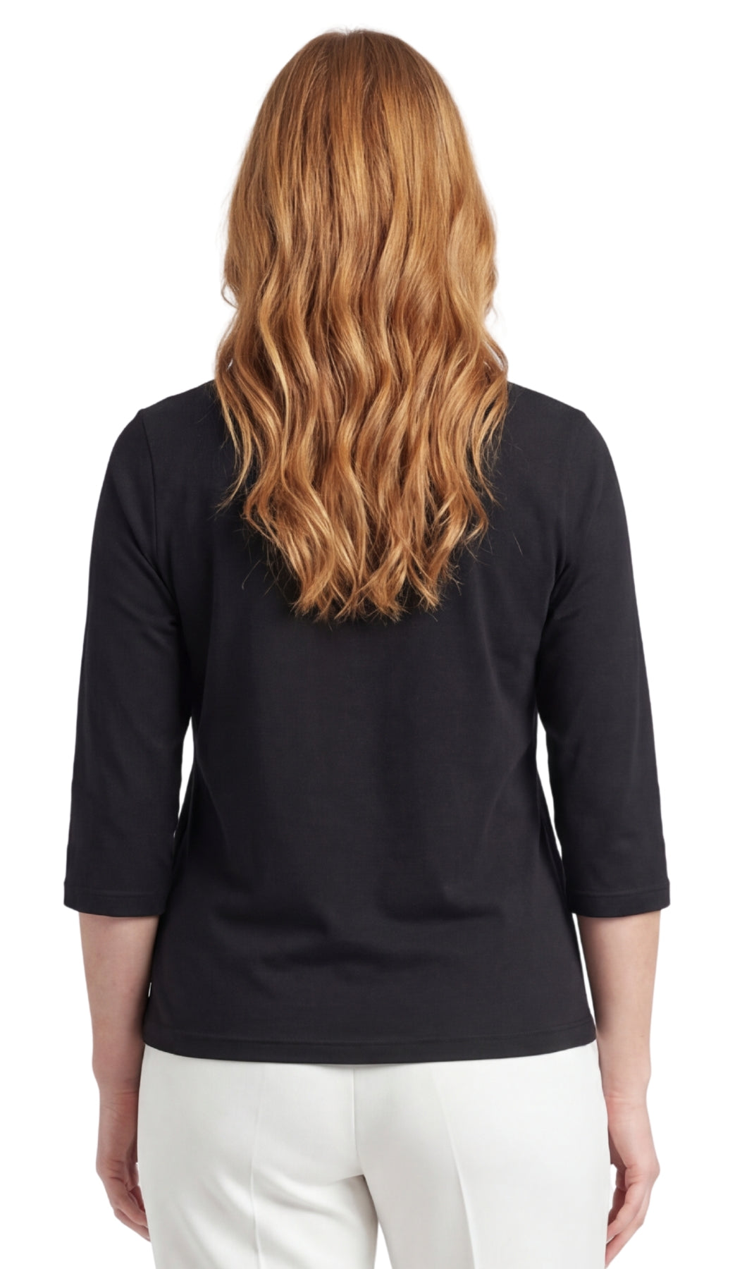 Turtle Bay New York Women's 3/4 Sleeve Crew Neck Top – Comfortable Jer black back