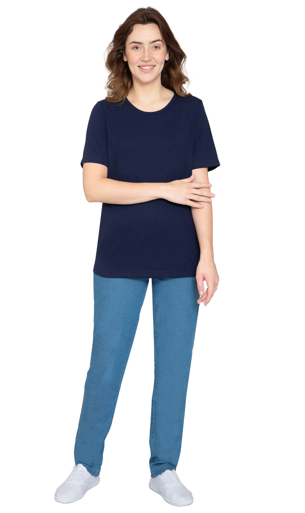 Women's Short Sleeve Crew Neck Knit Tee -  Navy - Full -  TURTLE BAY APPAREL