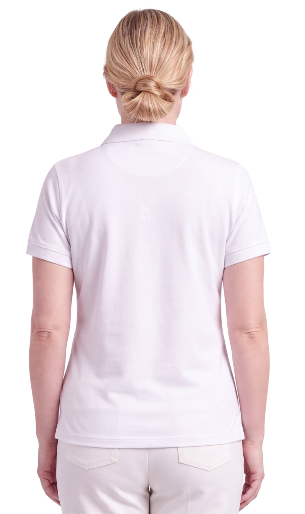 Women's Jersey Knit Polo - White- back-  TURTLE BAY APPAREL