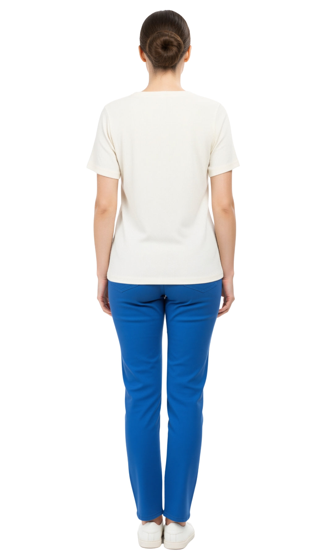 Turtle Bay Apparel Women's Textured Knit T-shirt with Jewel Neckline and Short Sleeves