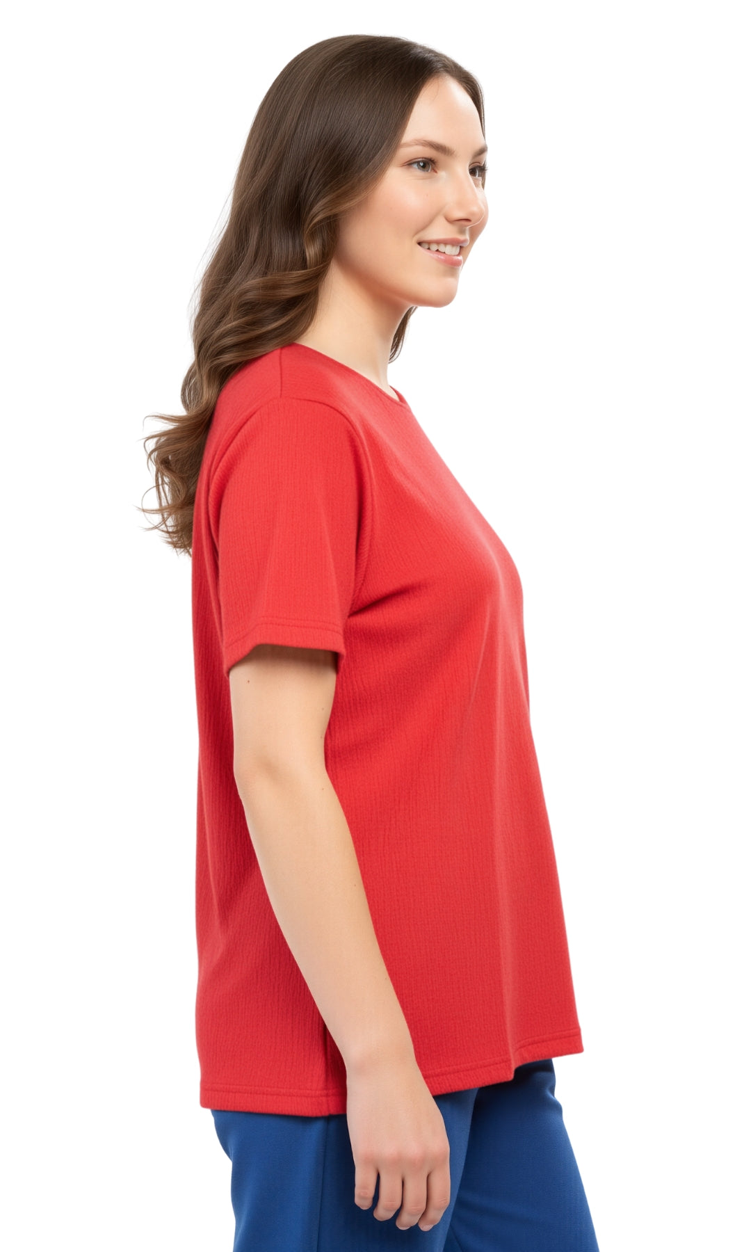 Turtle Bay Apparel Women's Textured Knit T-shirt with Jewel Neckline and Short Sleeves
