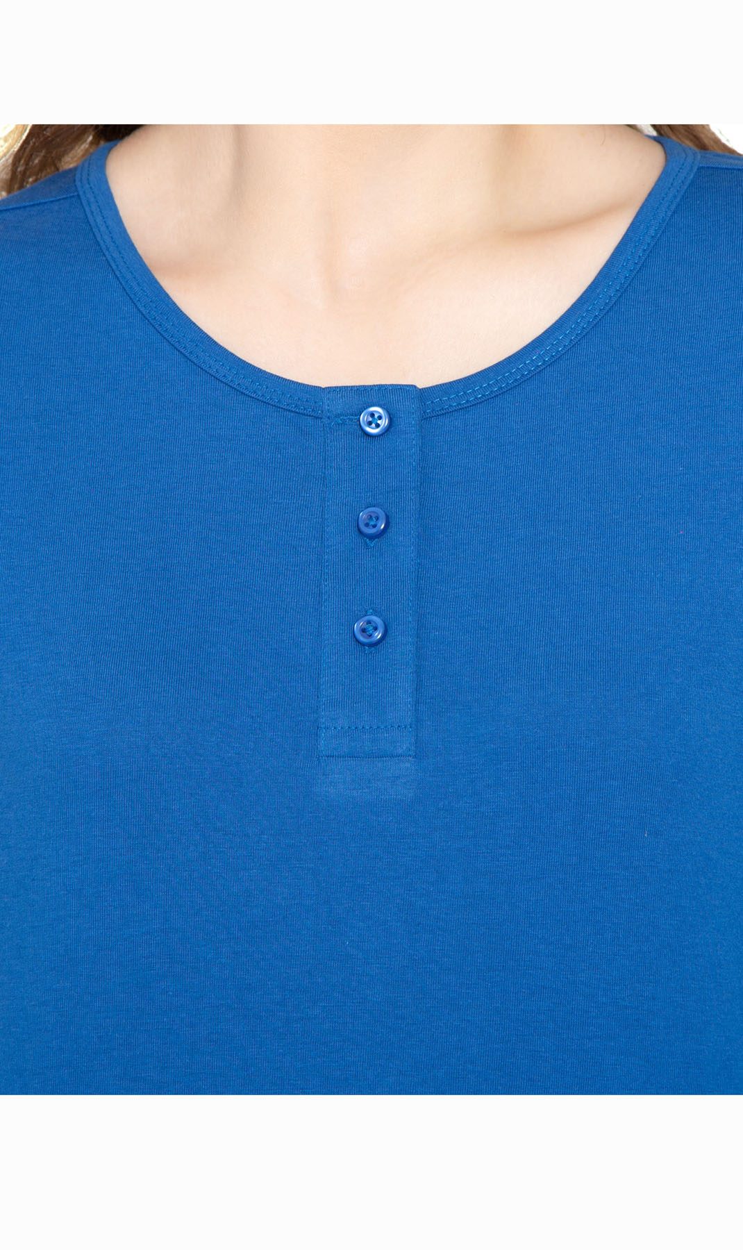 Women's Three Quarter Sleeve Henley ÔÇô Comfort in Every Color! -Navy - Close up -TURTLE BAY APPAREL