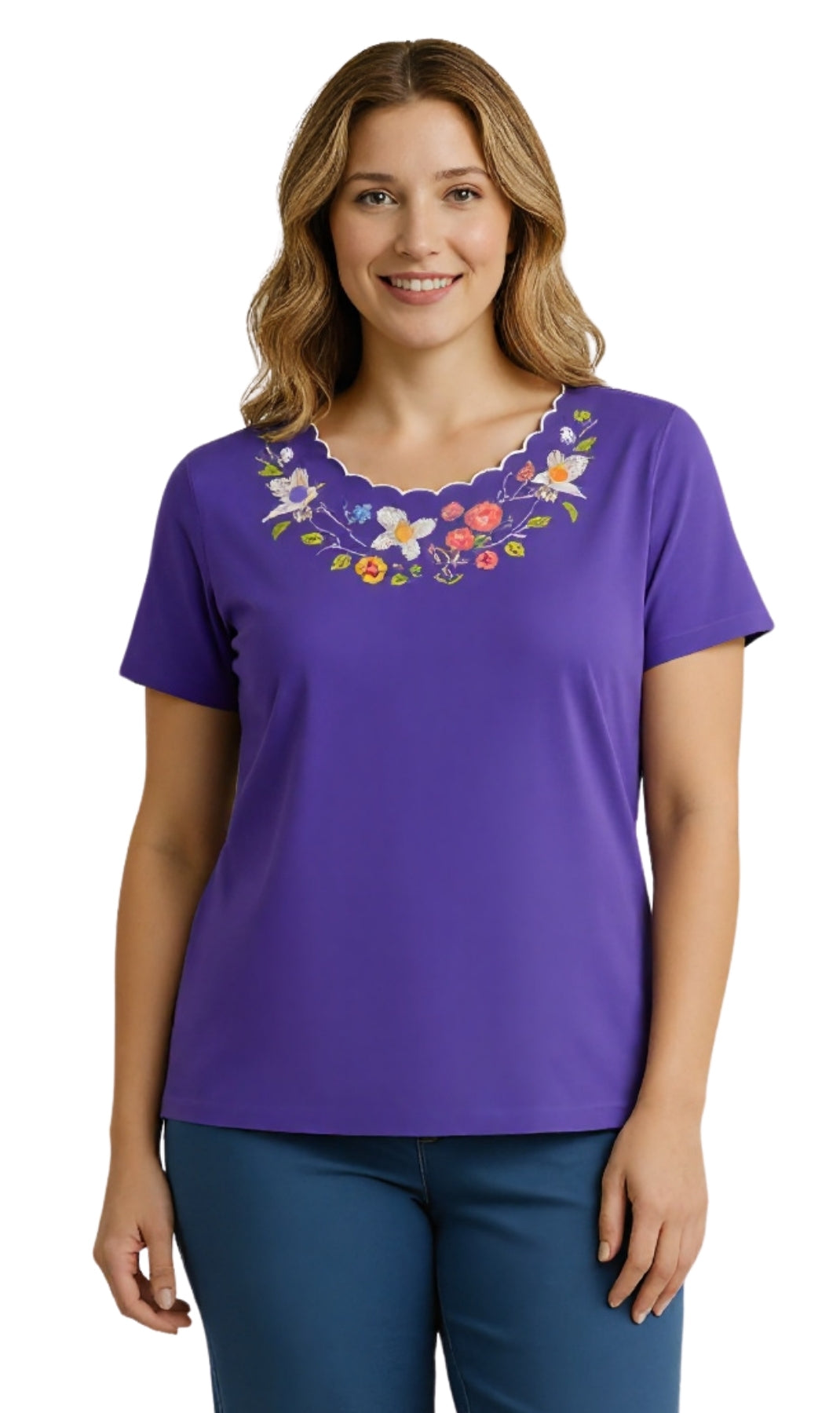 Women's Scalloped Neckline Embellished Tee 7