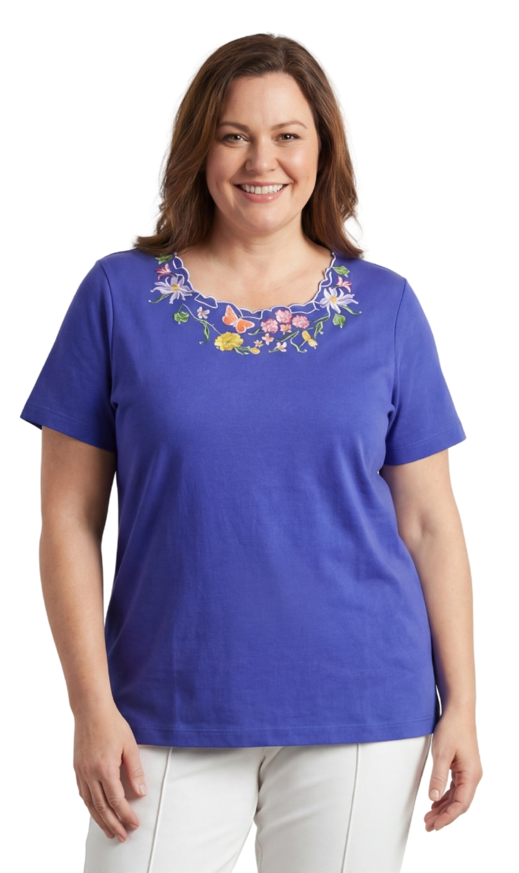 Women's Scalloped Neckline Embellished Tee 12