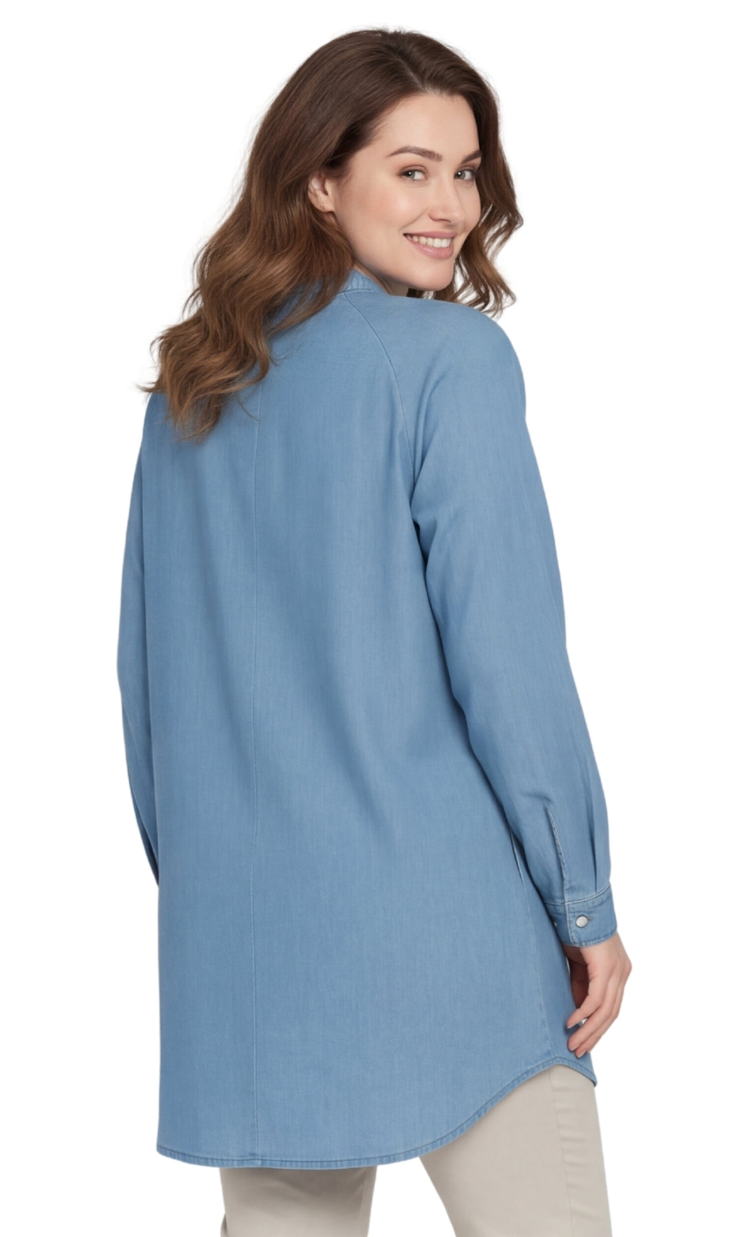 Women's Denim Pintuck Button-Front Tunic Top 9