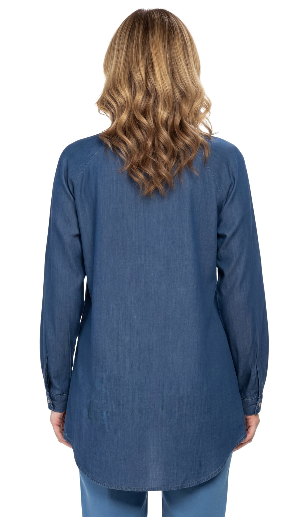 Women's Denim Pintuck Button-Front Tunic Top