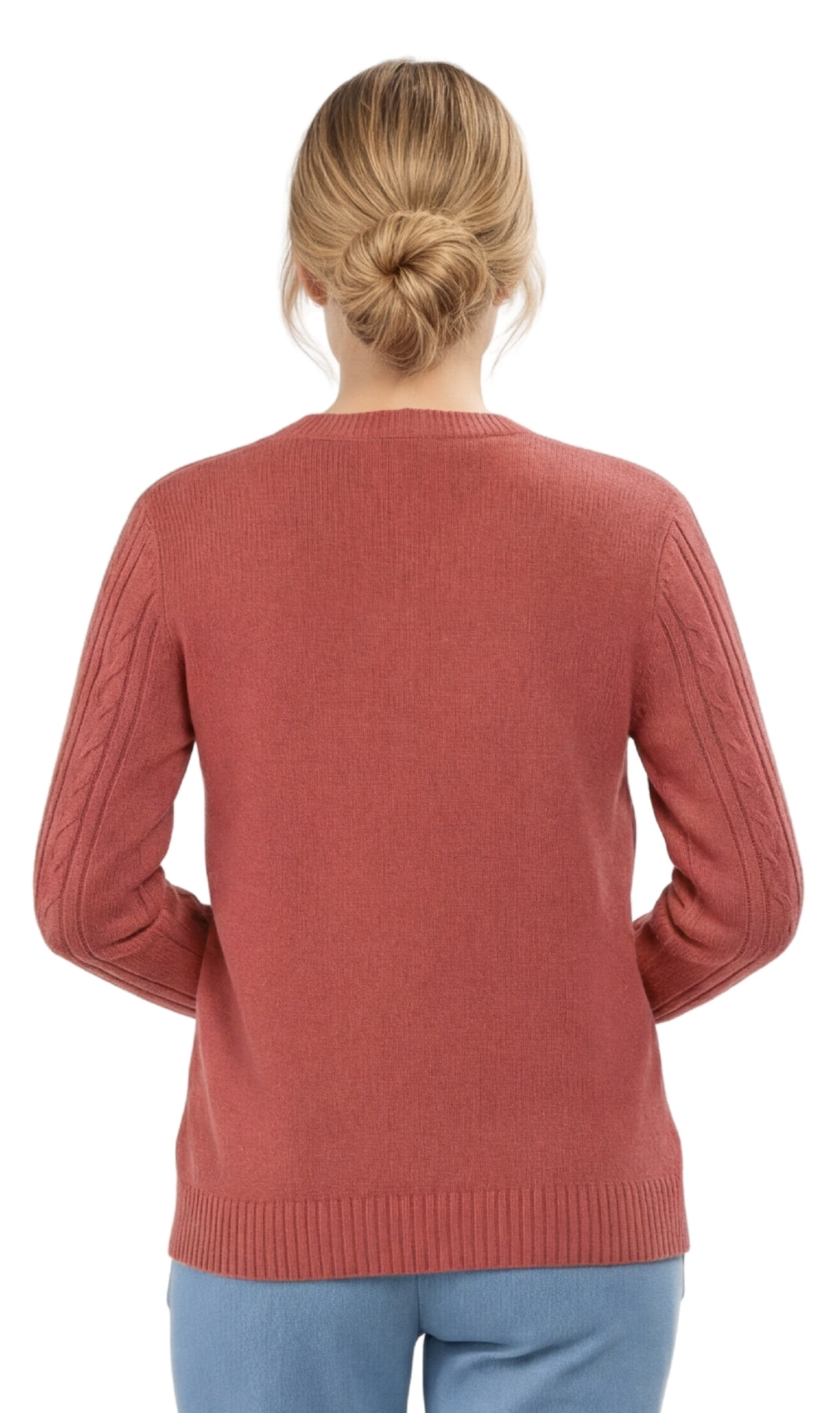 Women's Classic Button Front Cable Knit Cardigan in Soft Acryllic 27