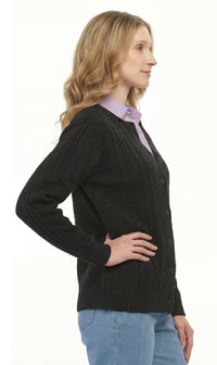 Women's Classic Button Front Cable Knit Cardigan in Soft Acryllic