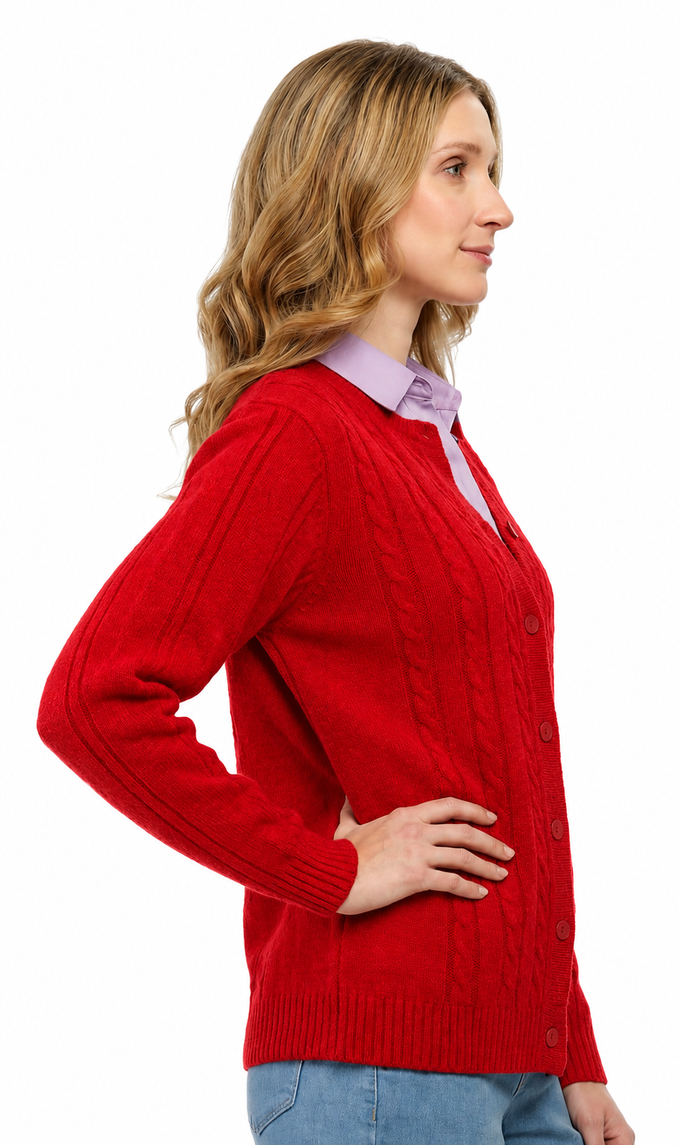 Women's Classic Button Front Cable Knit Cardigan in Soft Acryllic 22