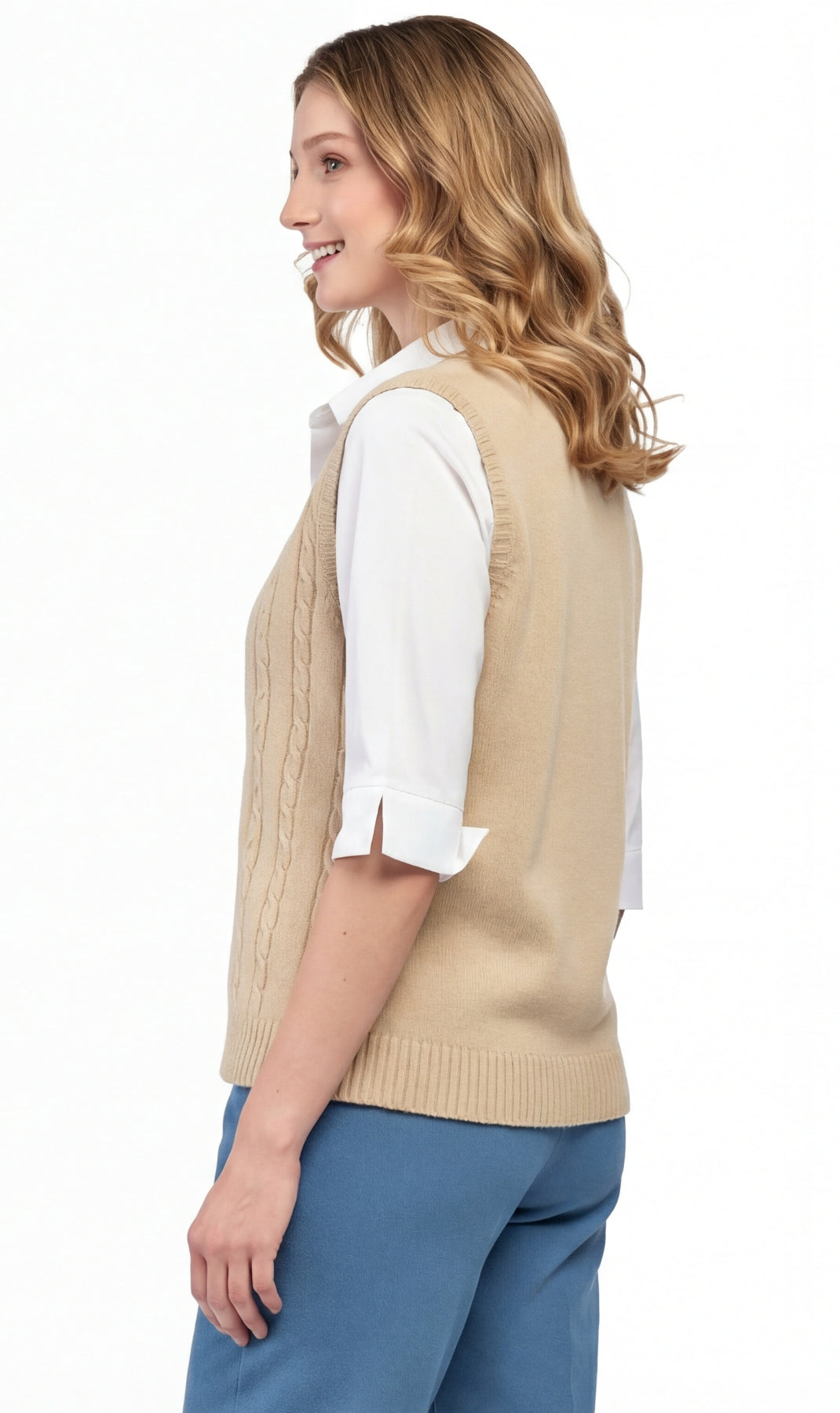 Womens Button Front Cable Knit Cardigan Sweater Vest 21