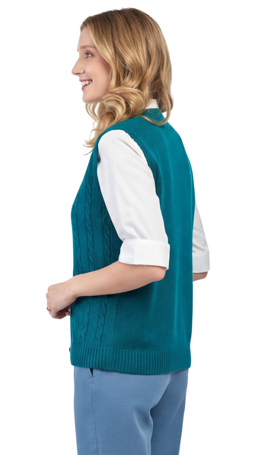 Womens Button Front Cable Knit Cardigan Sweater Vest 14