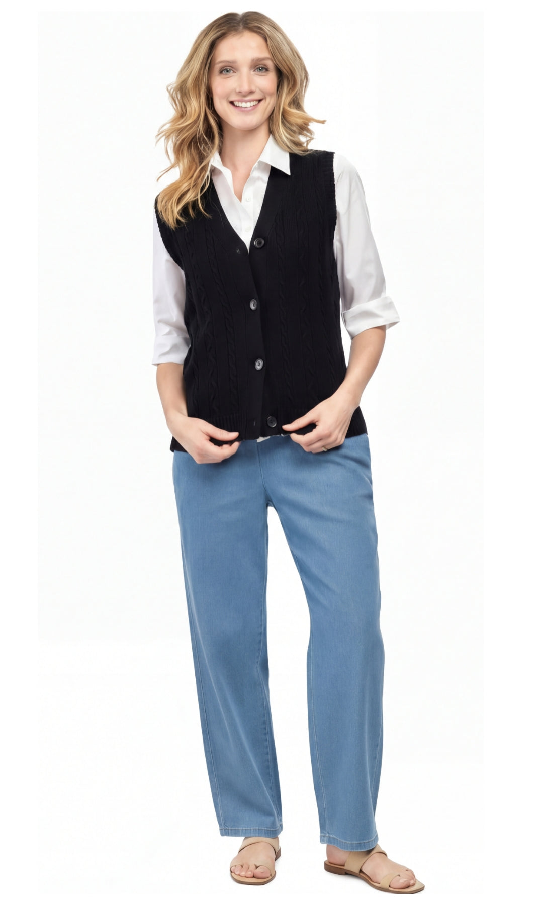 Womens Button Front Cable Knit Cardigan Sweater Vest 5