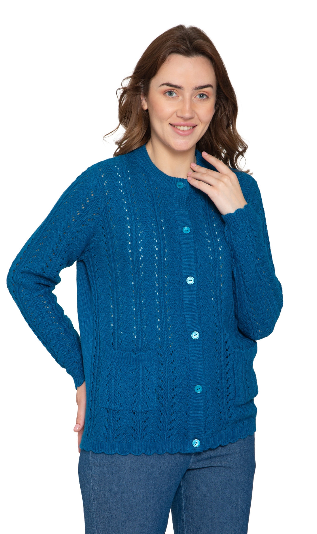 Women's Button Front Crochet Pointelle Cardigan with Pockets 7