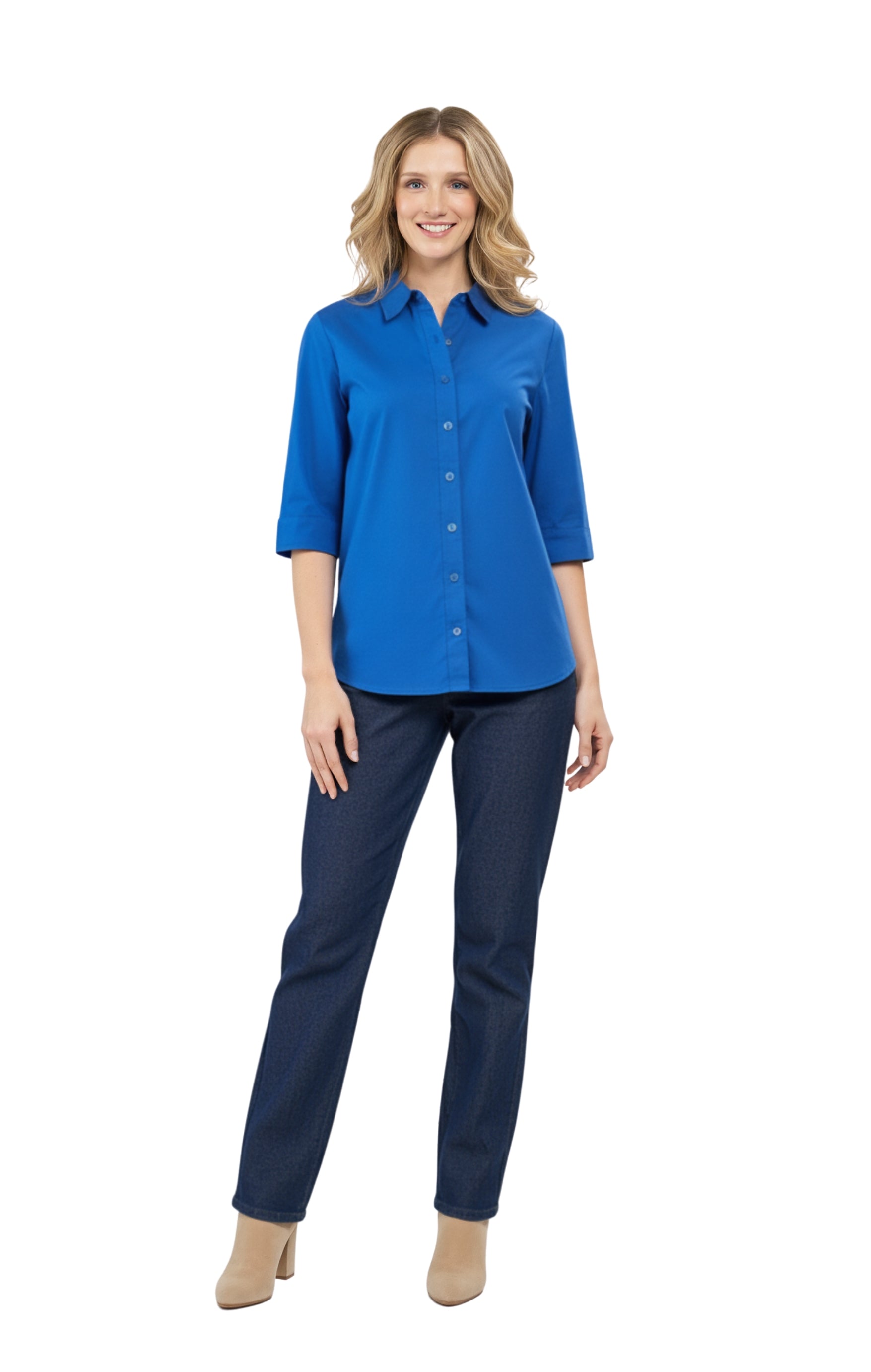Turtle Bay Apparel Womens Regular Fit 3/4 Sleeve Button Down Collared Camp Shirt