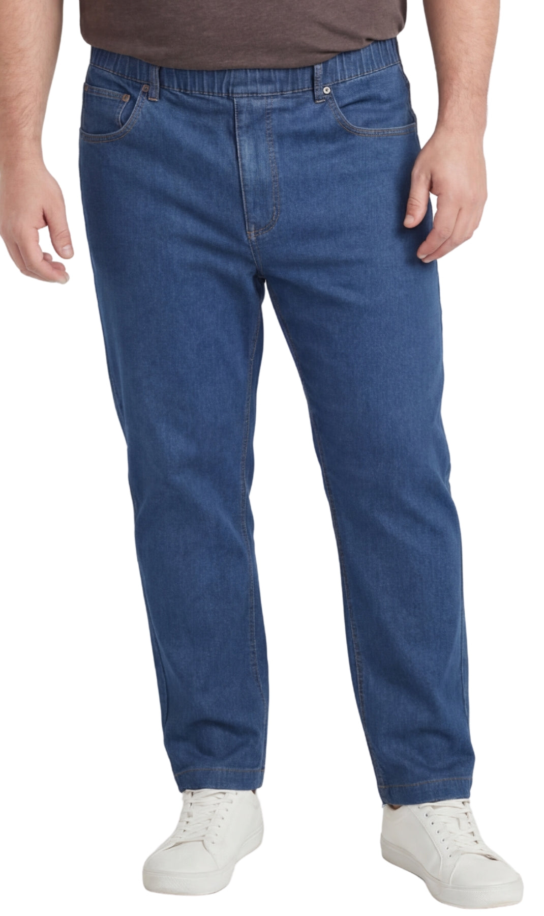 Turtle Bay New York Men’s Lightweight Casual Elastic Waist Pull-On Jeans – Denim & Twill Pants with Easy Fit med blue front