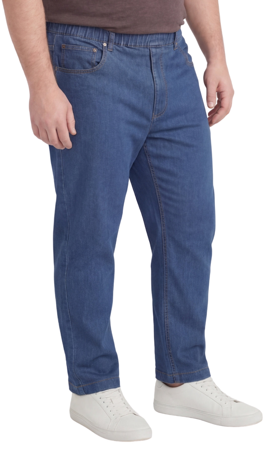 Turtle Bay New York Men’s Lightweight Casual Elastic Waist Pull-On Jeans – Denim & Twill Pants with Easy Fit med blue side