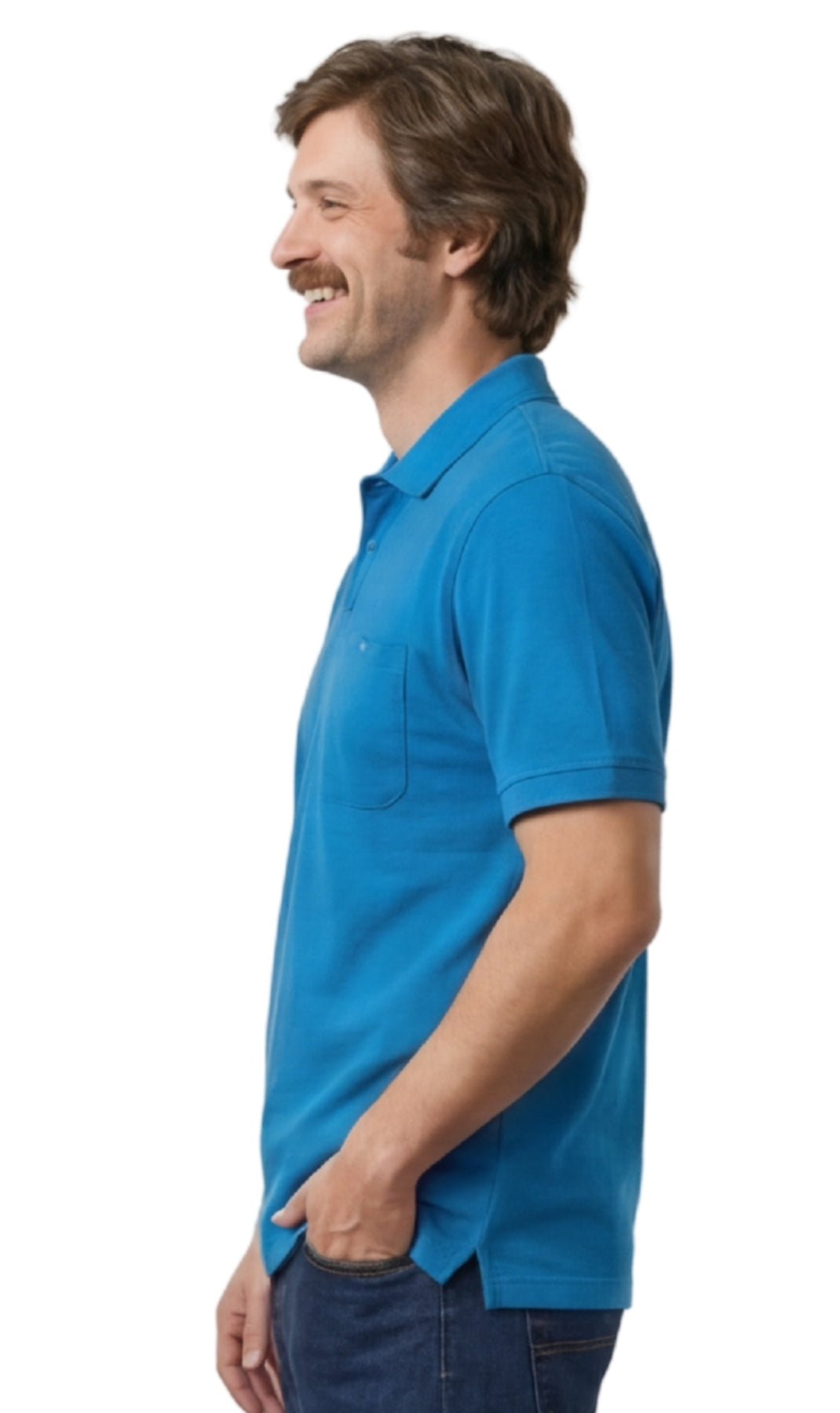 Men's Short Sleeve Pique Polo Shirt in Cotton Blend with Front Pocket 24