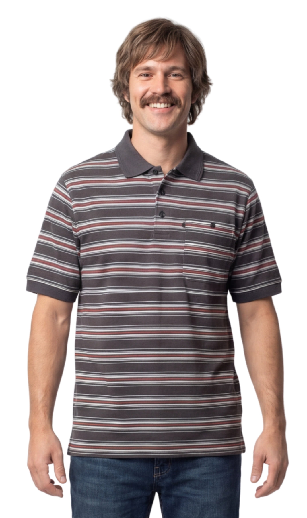 Men's Short Sleeve Pique Polo Shirt in Cotton Blend with Front Pocket 18