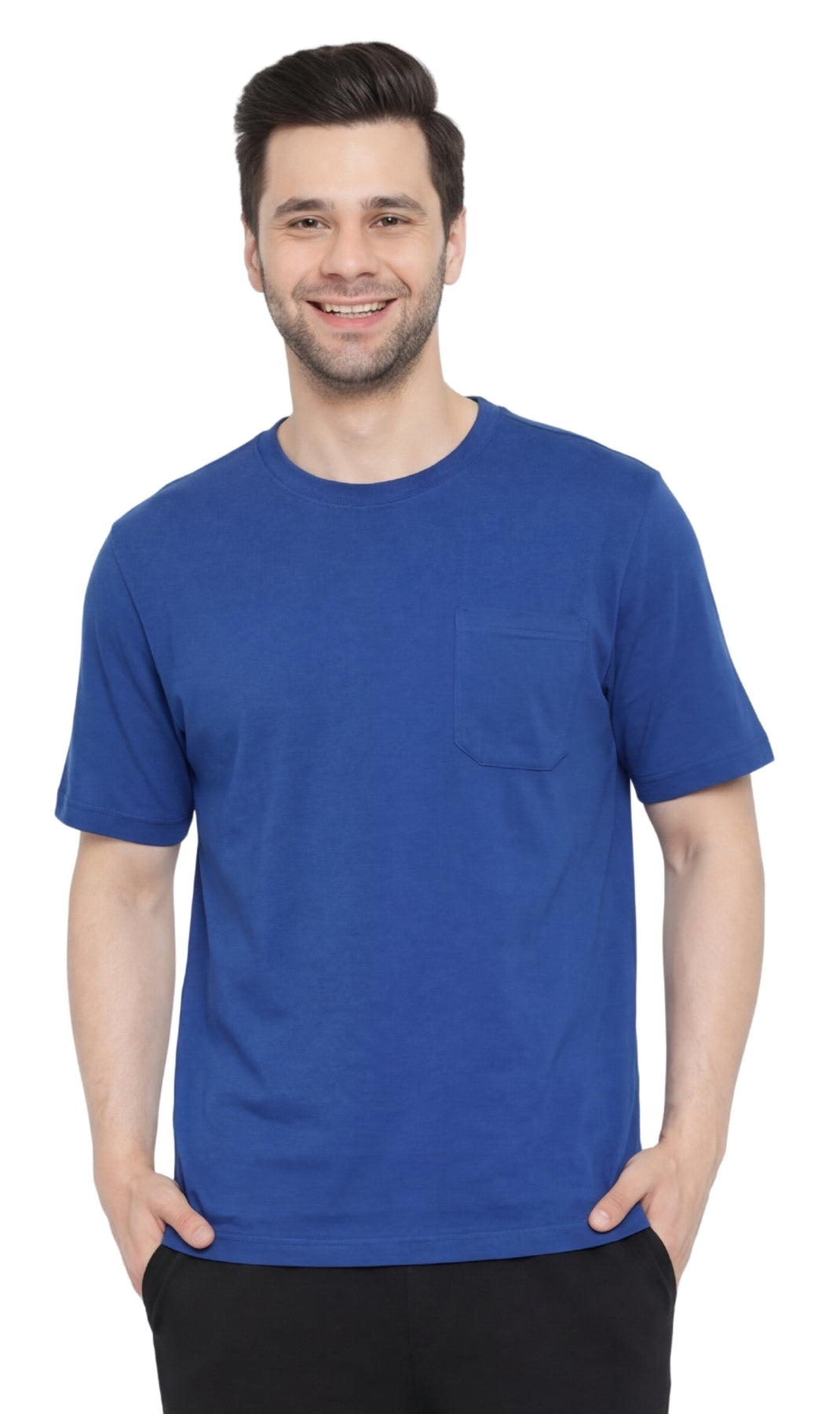 Turtle Bay Apparel Men's Heavyweight Short Sleeve Crew Neck with Pocket T-Shirt – Royal Front View