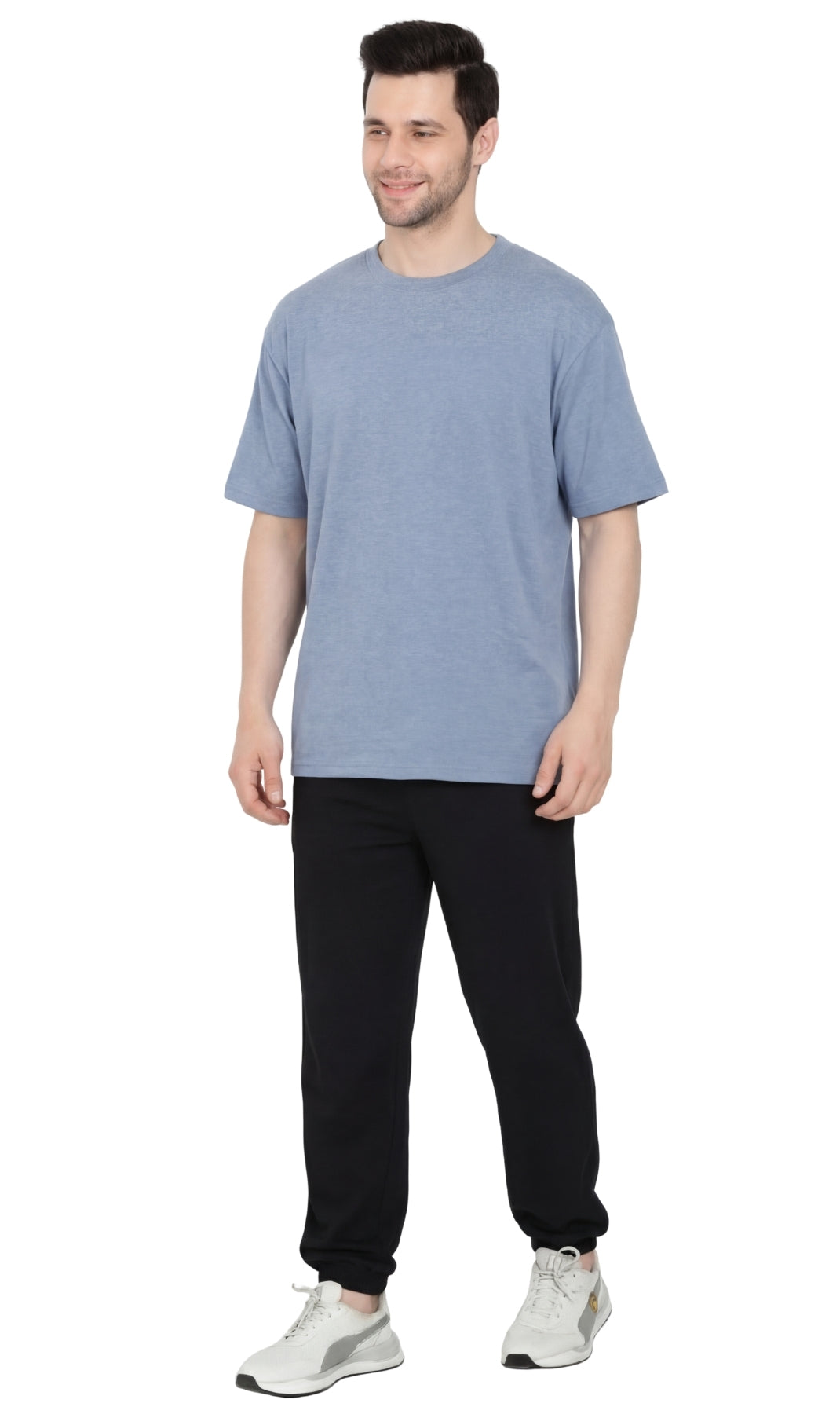 Turtle Bay Apparel Men's Heavyweight Crew Neck T-Shirt – Blue Full Length View