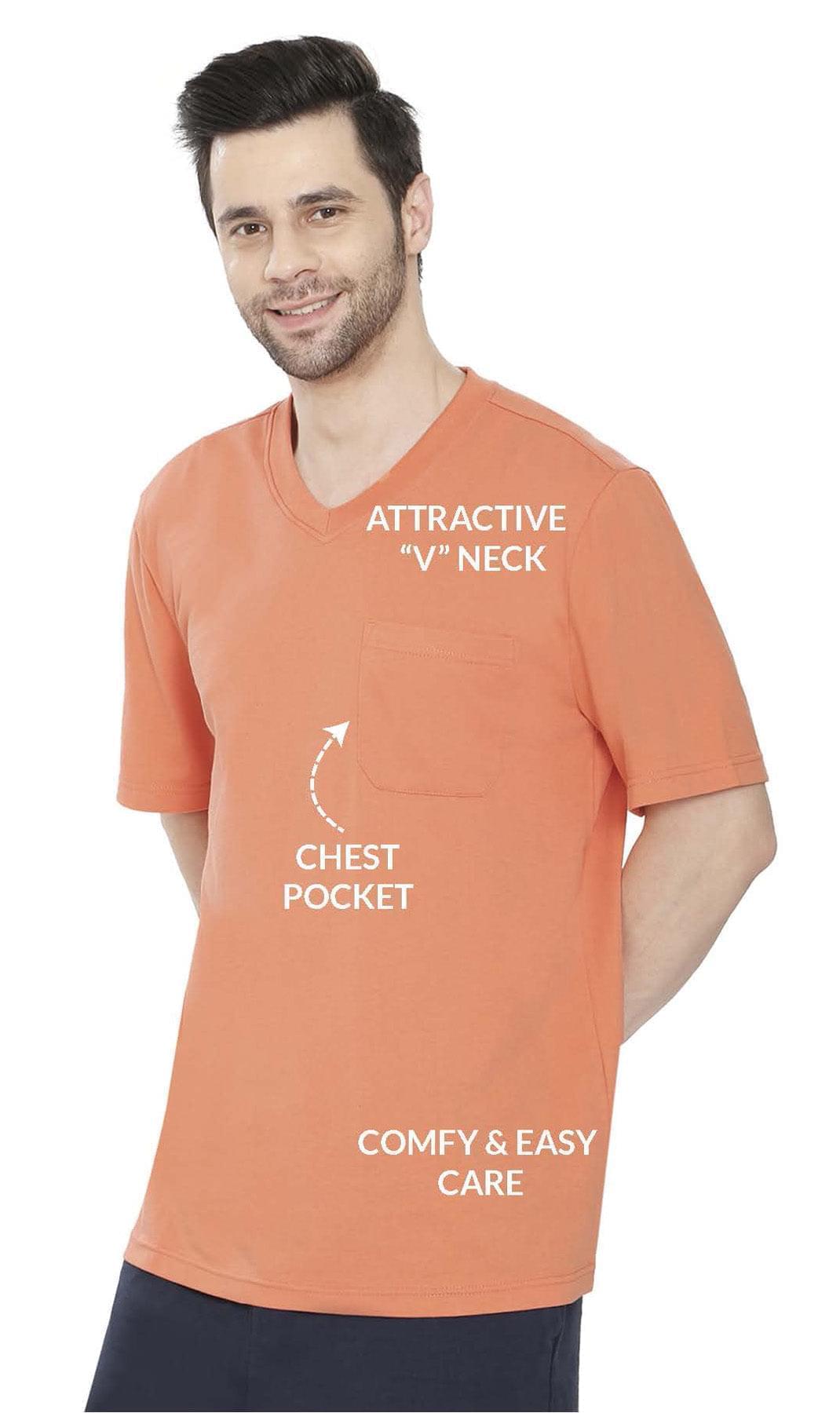 Men's V-Neck T-Shirt with Pocket ÔÇô The Dressier Tee - Melon - details - TURTLE BAY APPAREL