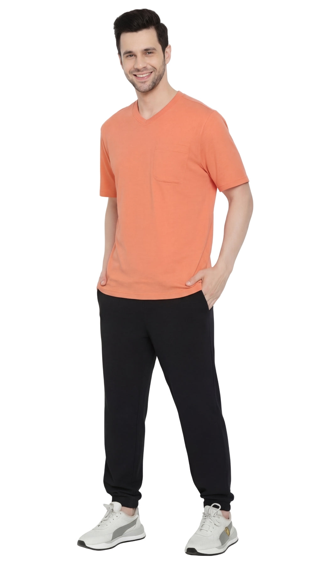 Turtle Bay New York Men's Heavyweight Short Sleeve V-Neck T-Shirt – Relaxed Fit Cotton Blend with Pocket melon full
