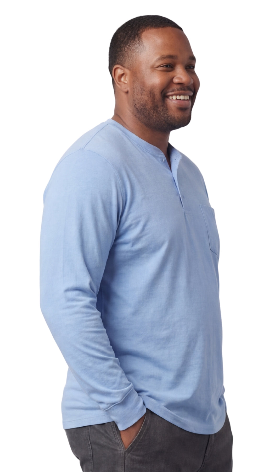 Turtle Bay New York Men's Long Sleeve Henley shirt in cotton blend with 3 Button Placket & Chest Pocket Blue Heather back