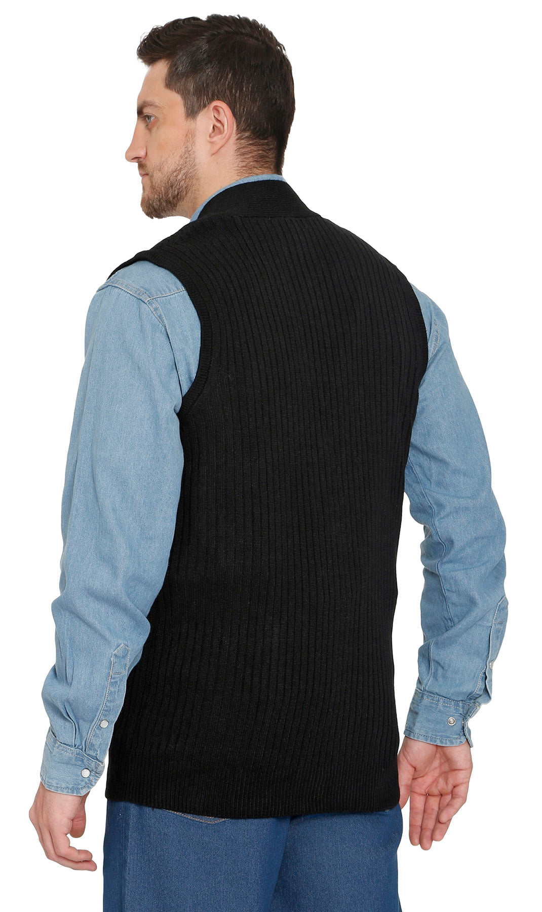 Men's Relaxed Fit Rib Knit Sweater Vest - Button Front with Pockets
