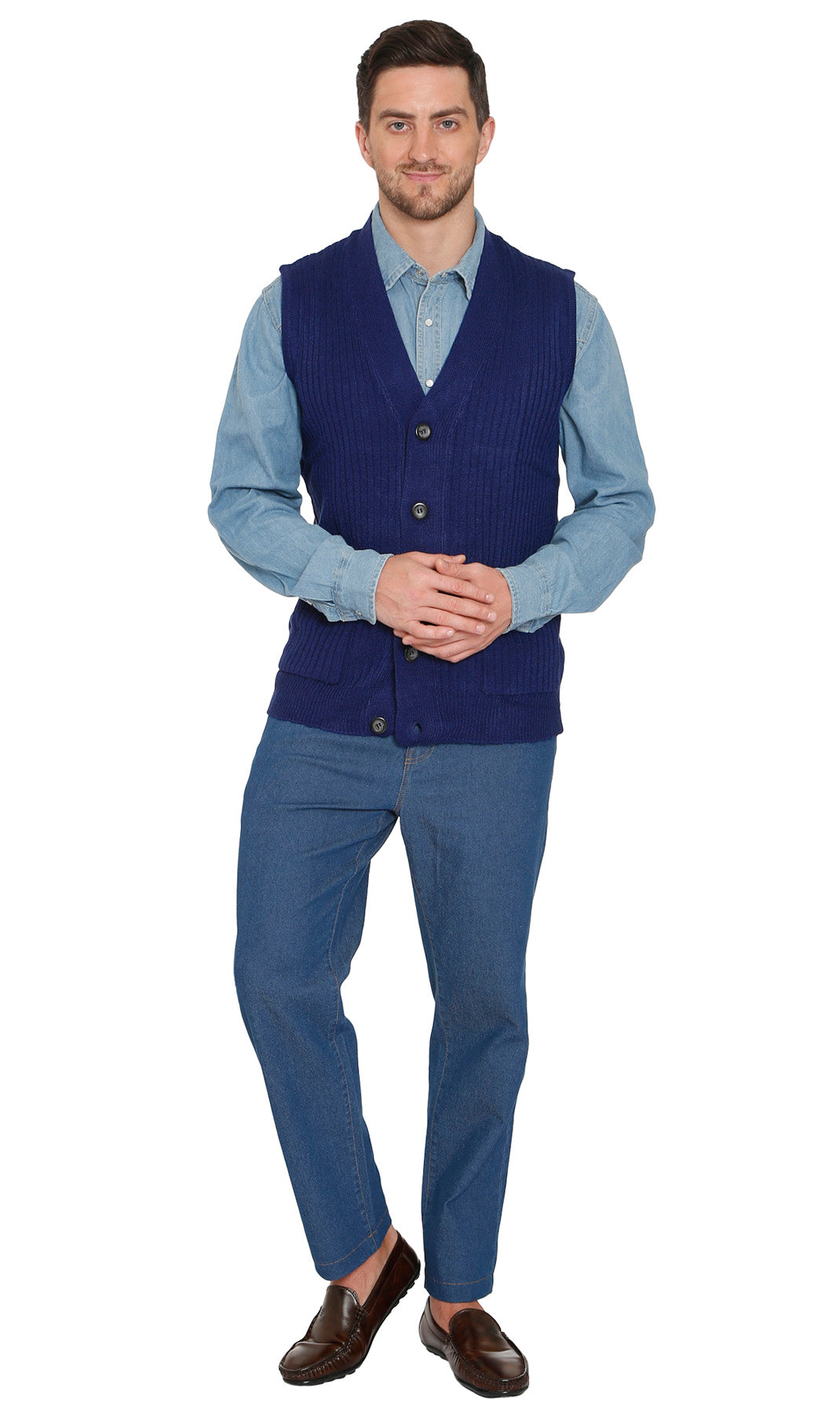 Men's Relaxed Fit Rib Knit Sweater Vest - Button Front with Pockets 26