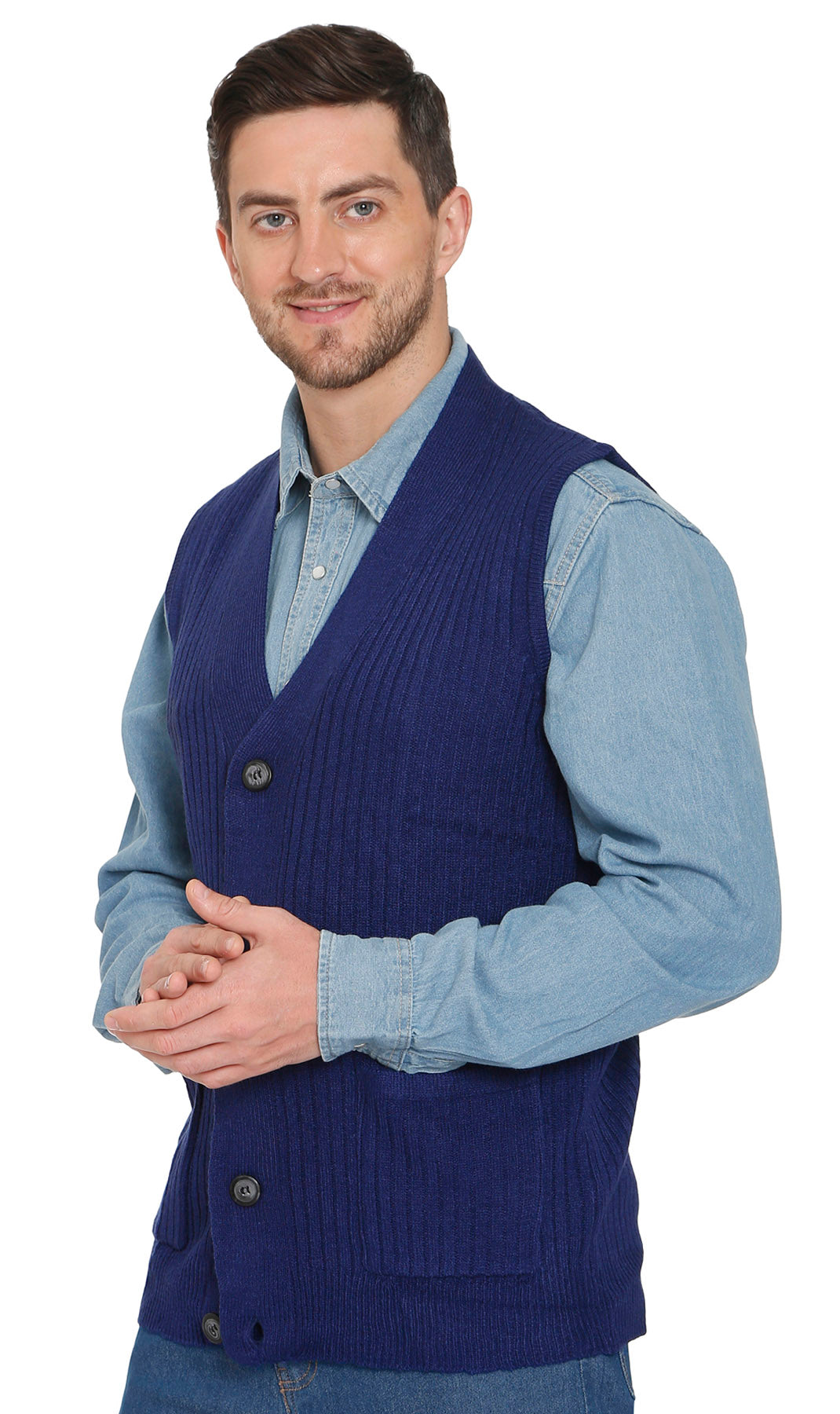 Men's Relaxed Fit Rib Knit Sweater Vest - Button Front with Pockets 27
