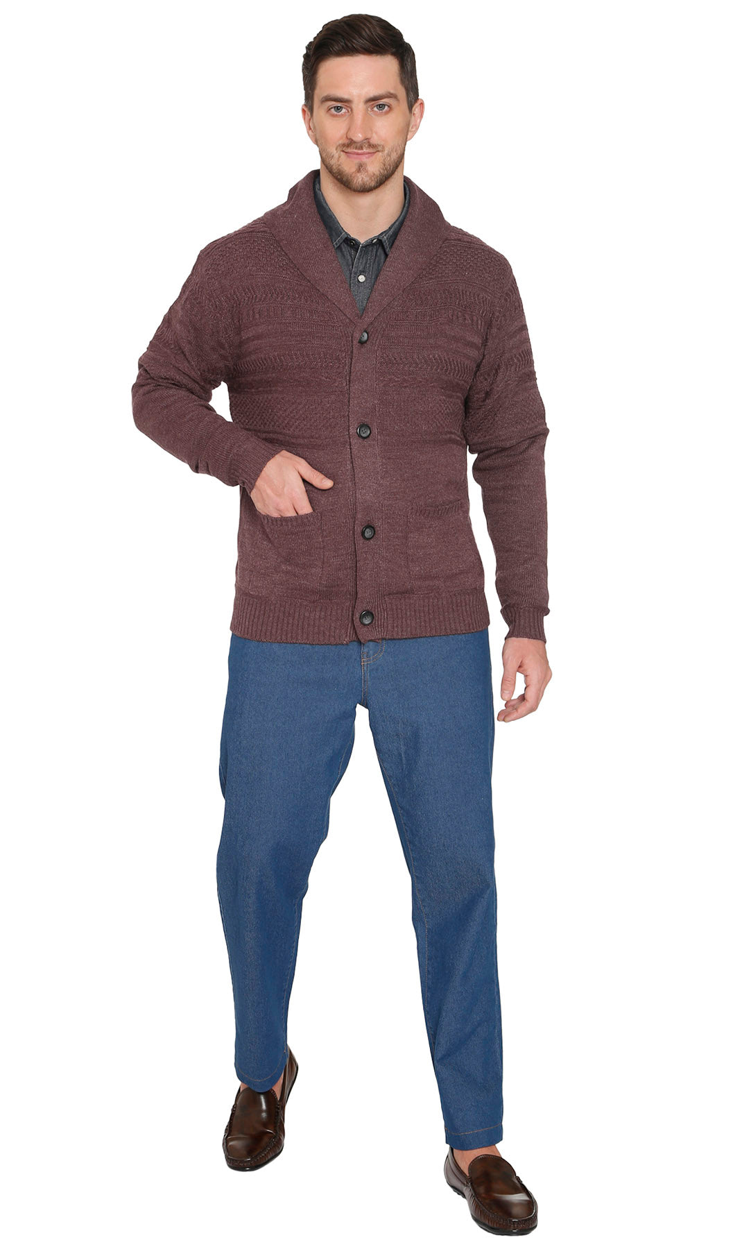 Men's Jacquard Knit Shawl Collar Cardigan Sweater 5