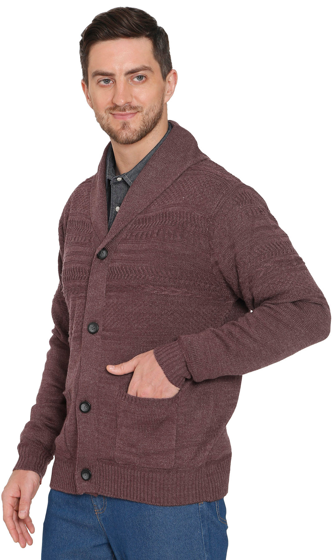 Men's Jacquard Knit Shawl Collar Cardigan Sweater 3