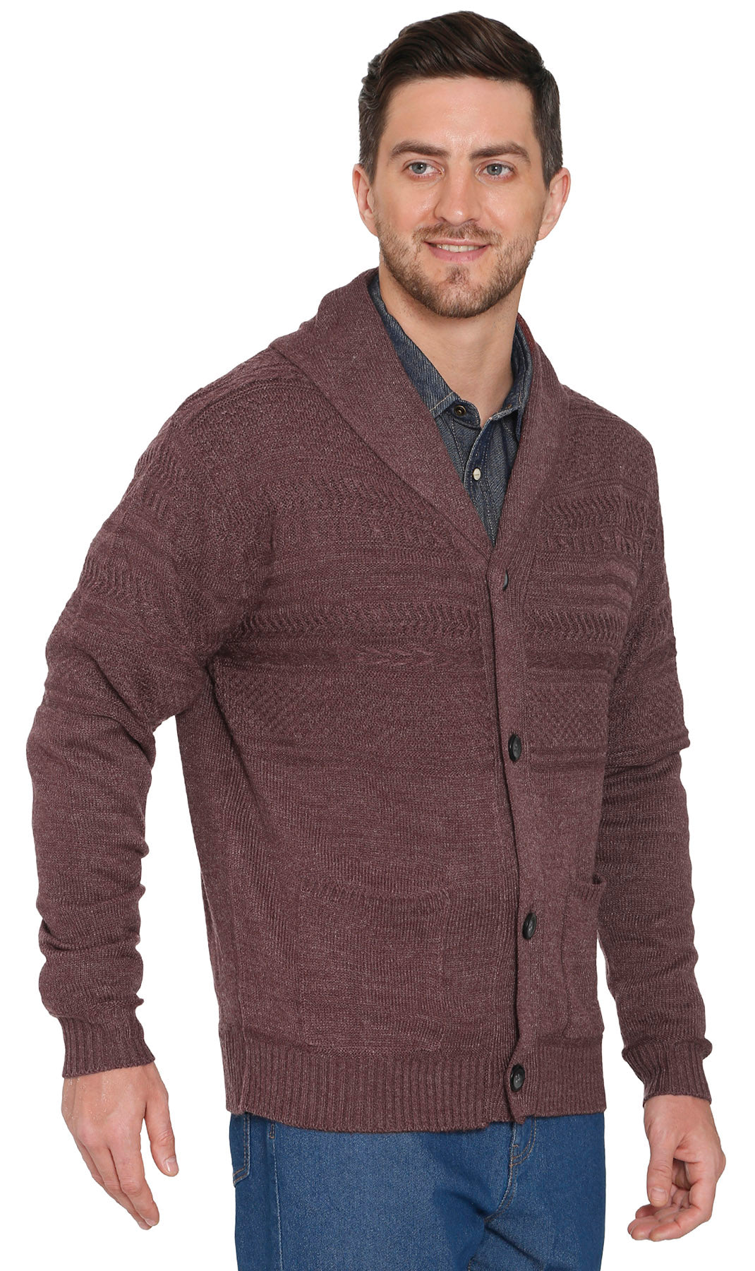 Men's Jacquard Knit Shawl Collar Cardigan Sweater 4