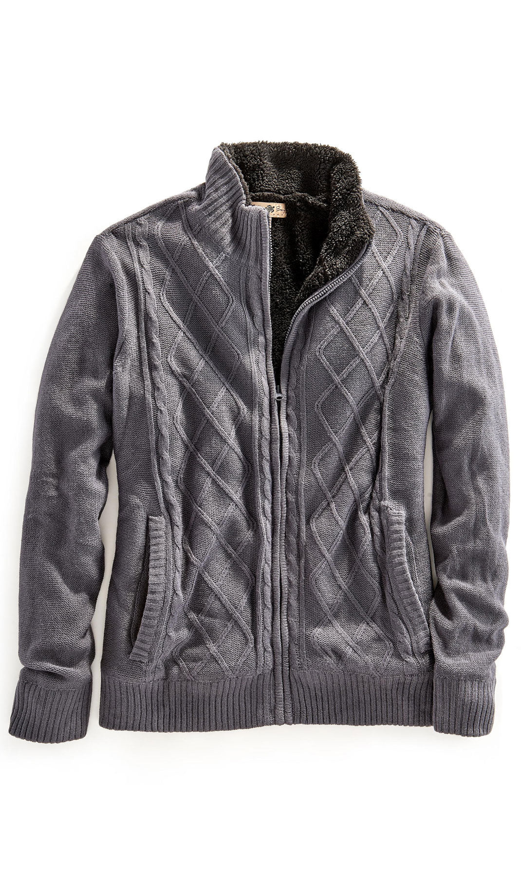 Mens Sherpa Fleece Lined Zip Front Sweater Jacket 8