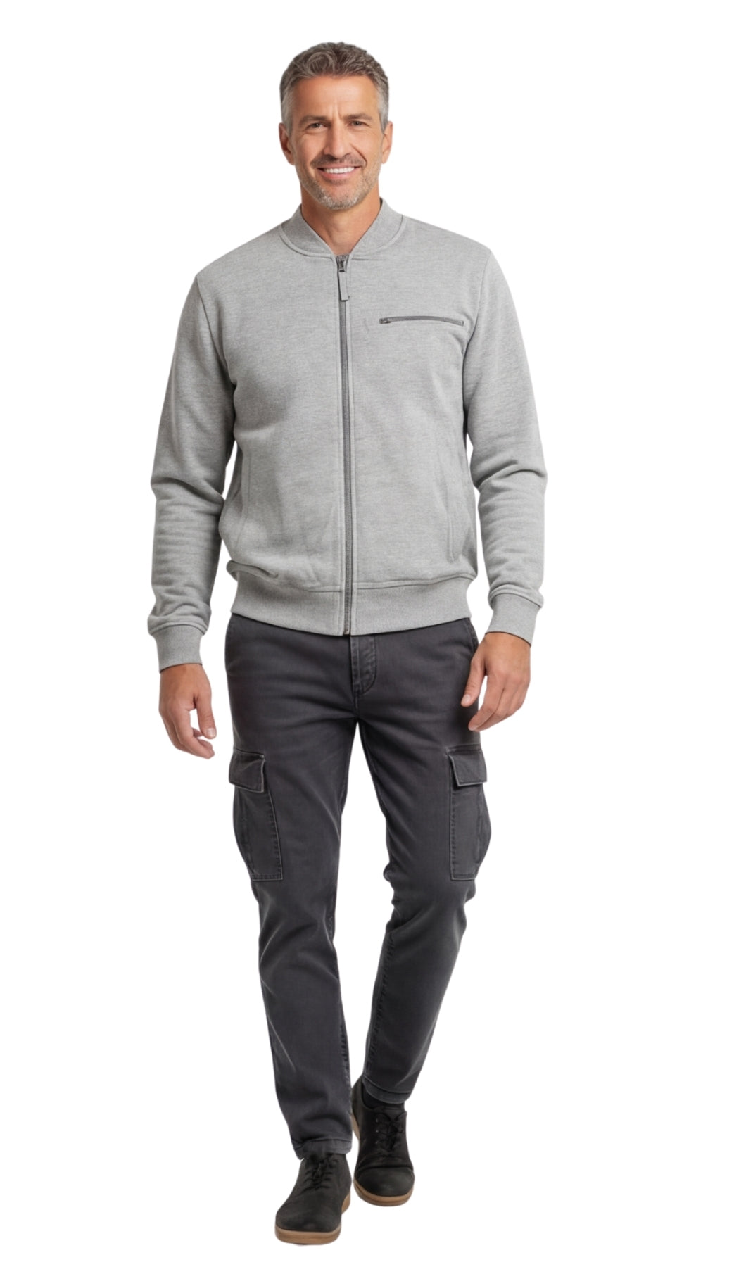 Turtle Bay New York Men's Classic Zip-Up Baseball Fleece Jacket in Lightweight Cotton Blend Fabric with Sporty Edge Heather Grey full
