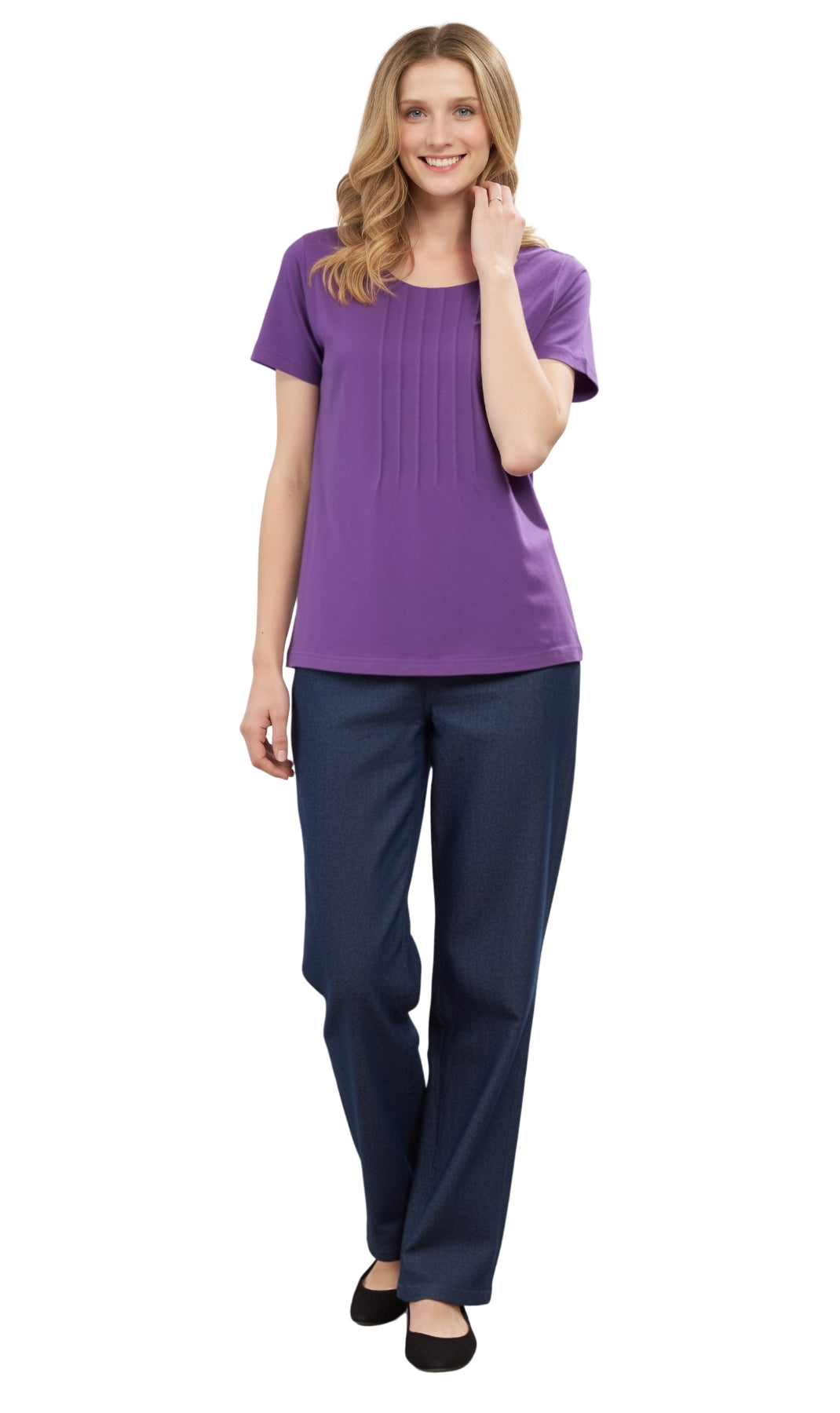 Turtle Bay Apparel Women's Short Sleeve Cotton Knit T-shirt in Pintuck Style