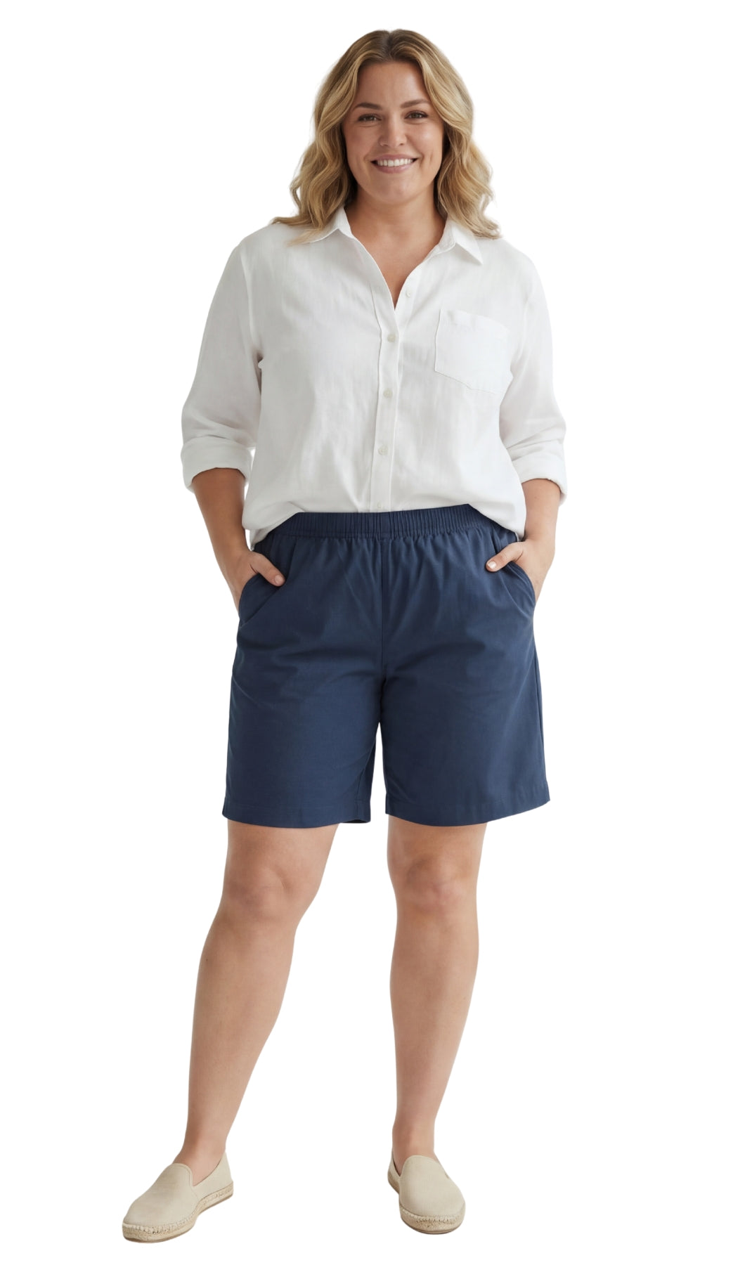 Women's Pull On Denim & Twill Shorts with stretch waist - No zipper or buttons 7