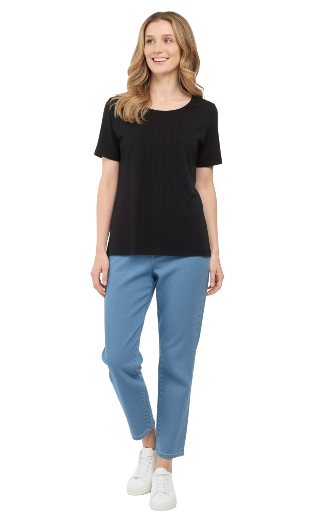 Turtle Bay Apparel Women's Short Sleeve Cotton Knit T-shirt in Pintuck Style